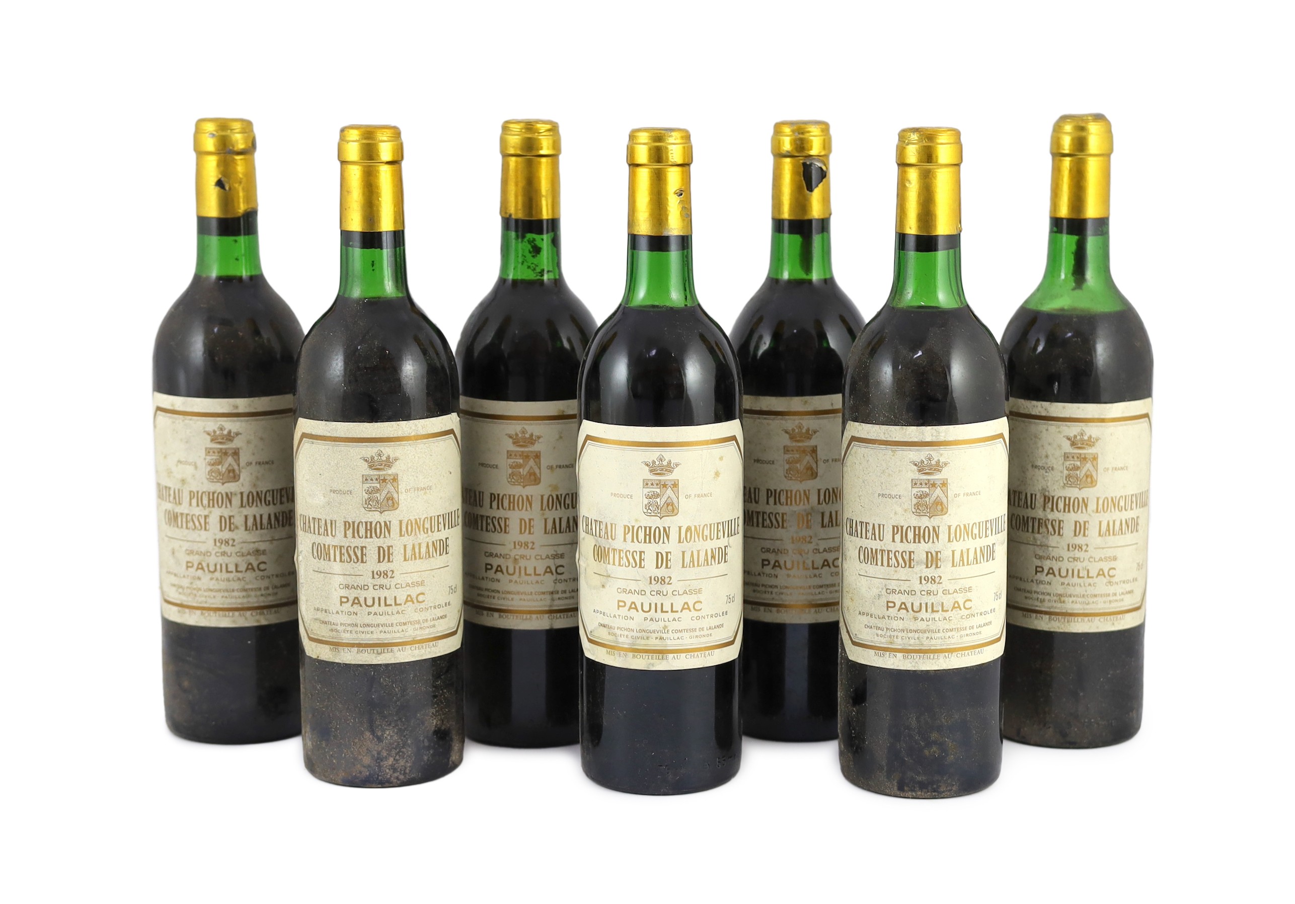 Seven bottles of Chateau Pichon Longueville Comtesse De Lalande 1982                                                                                                                                                        