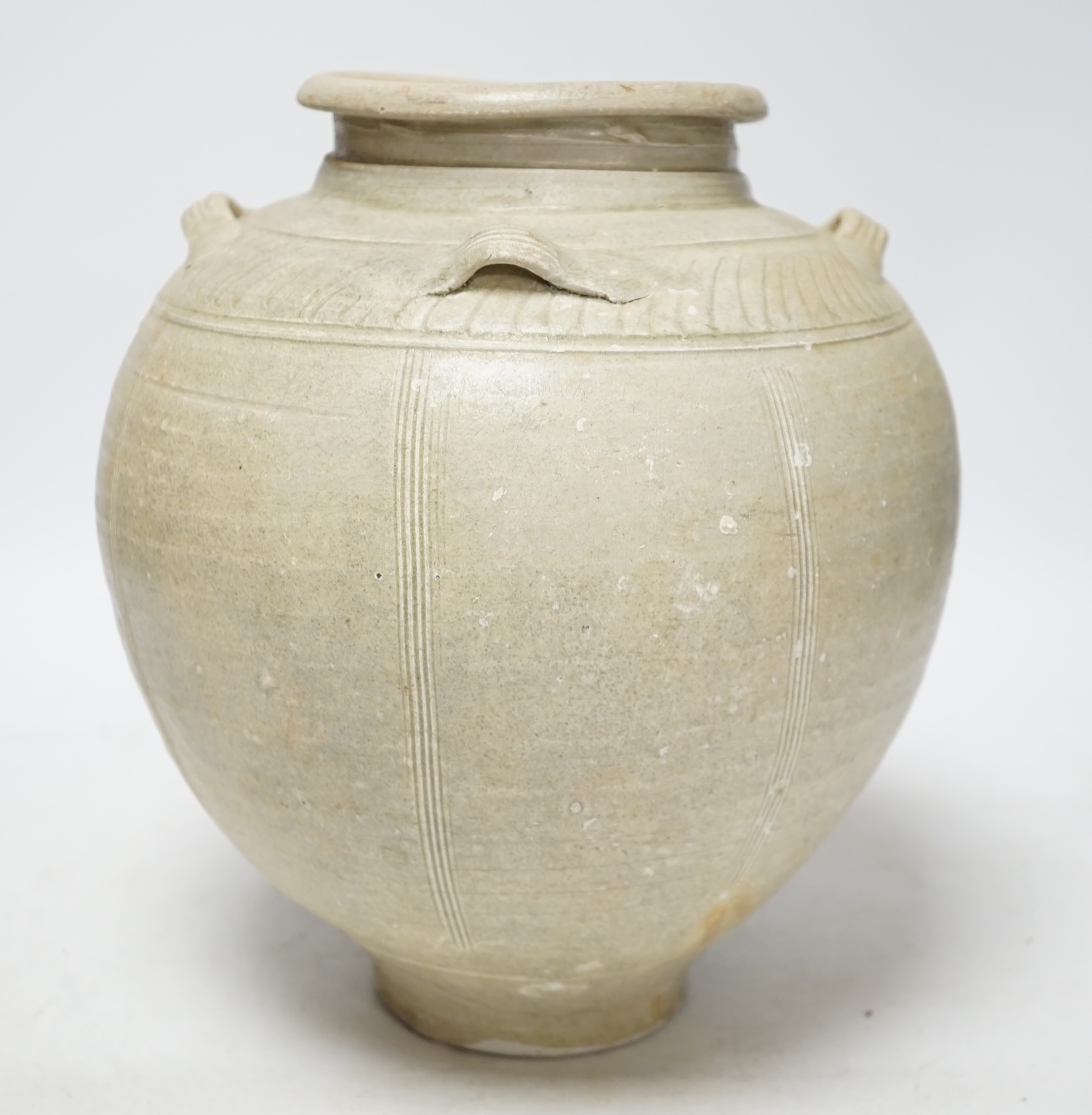 A Chinese Yue ware pale celadon shipwreck jar, Song dynasty, 27cm high                                                                                                                                                      