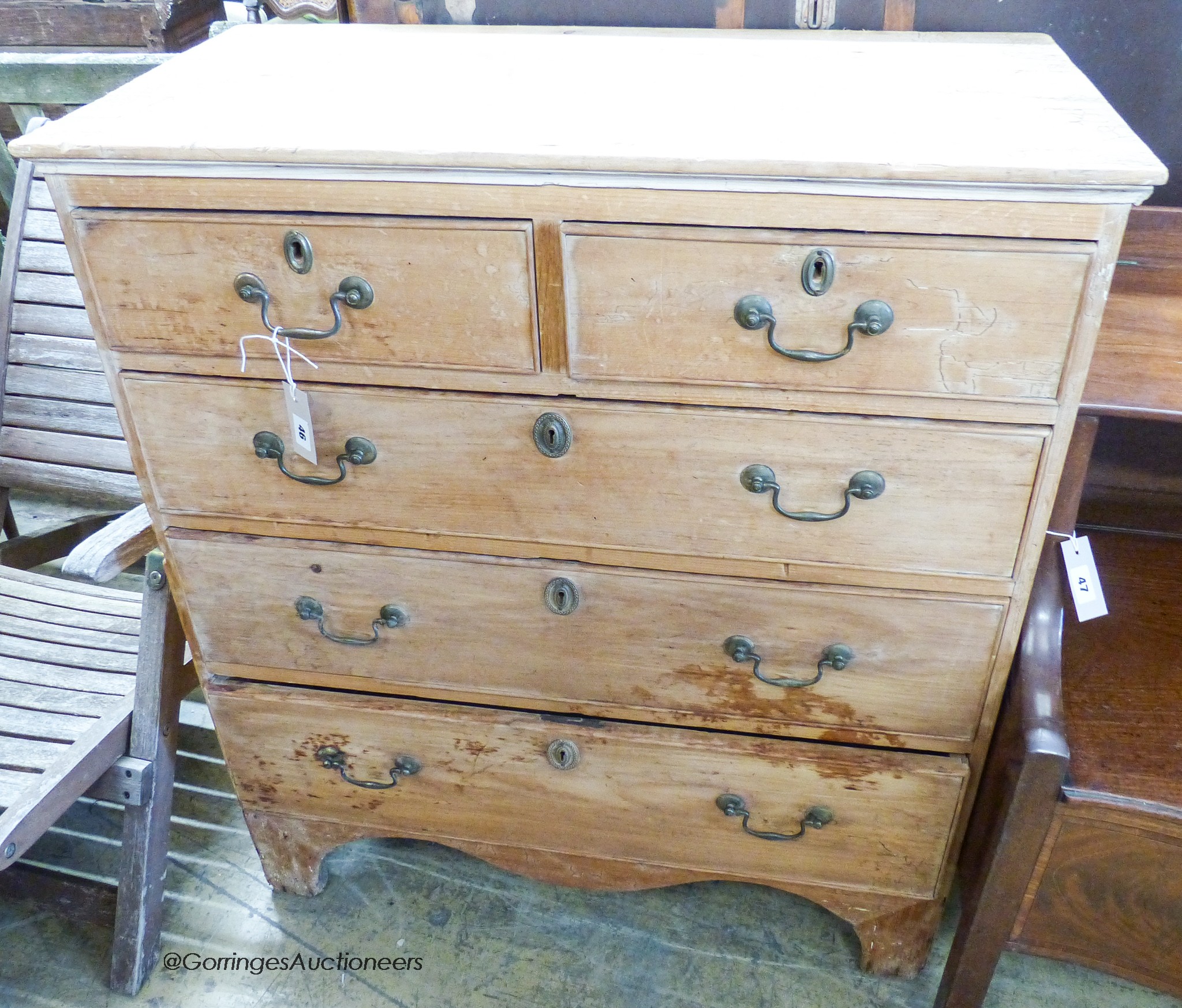 A Georgian pine chest of drawers, width 85cm, depth 43cm, height 98cm                                                                                                                                                       