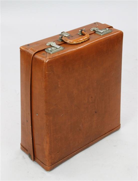 A Rev Robe Patent tan leather suitcase H 1ft 10in. Sale AUGIN16 Lot 407 Gorringe s