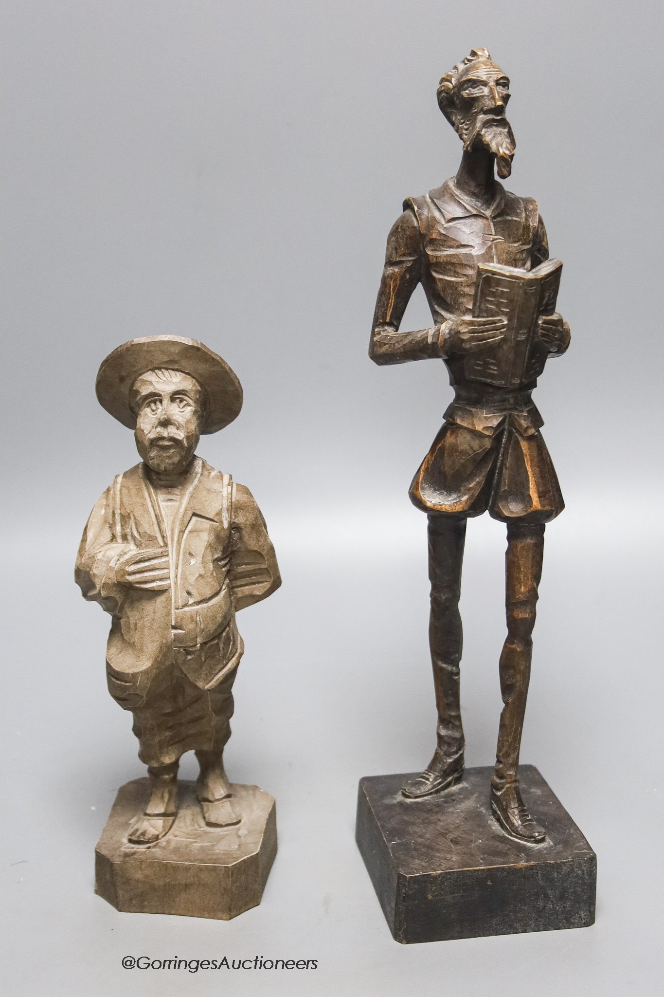 Two Spanish carved wood figures, tallest 33cm                                                                                                                                                                               