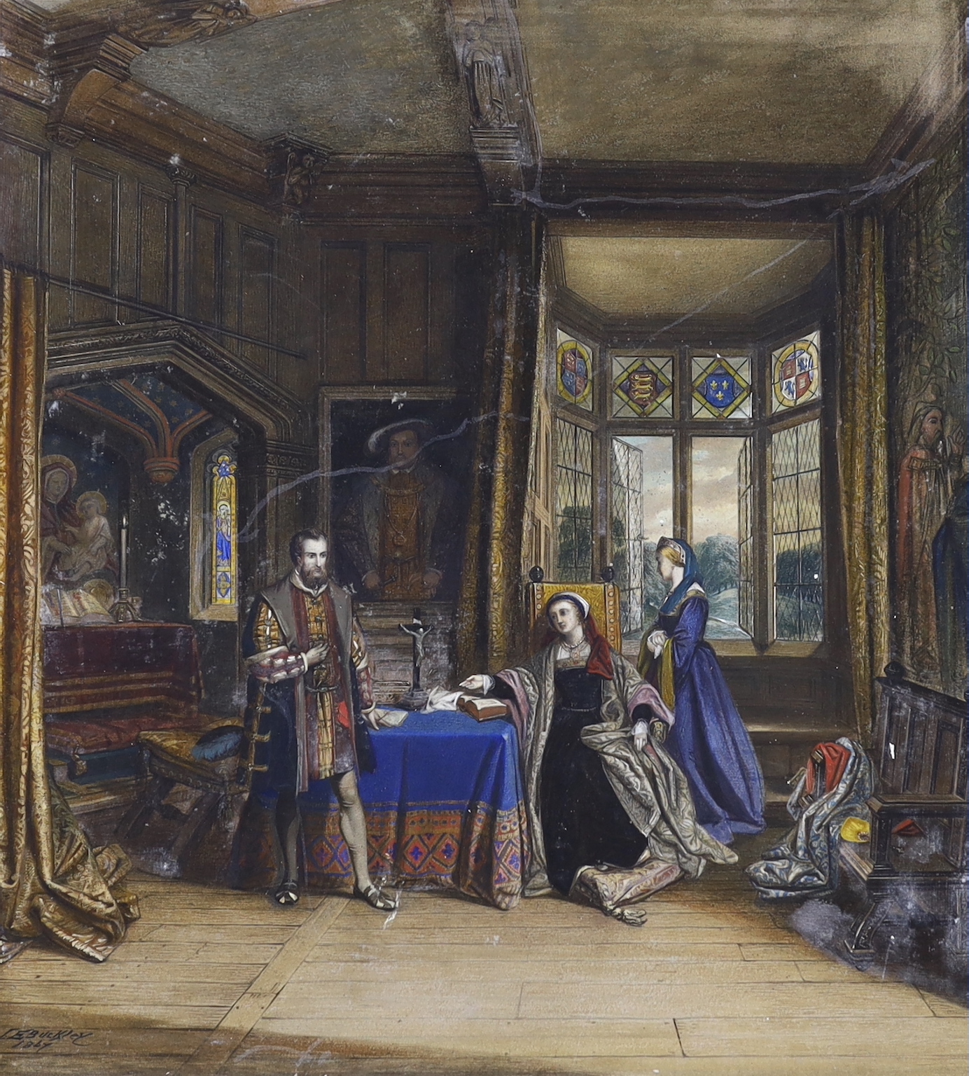 John Edmund Buckley (1820-1884), watercolour, Anne Boleyn in her chamber, signed and dated 1867, 60 x 54 cm                                                                                                                 