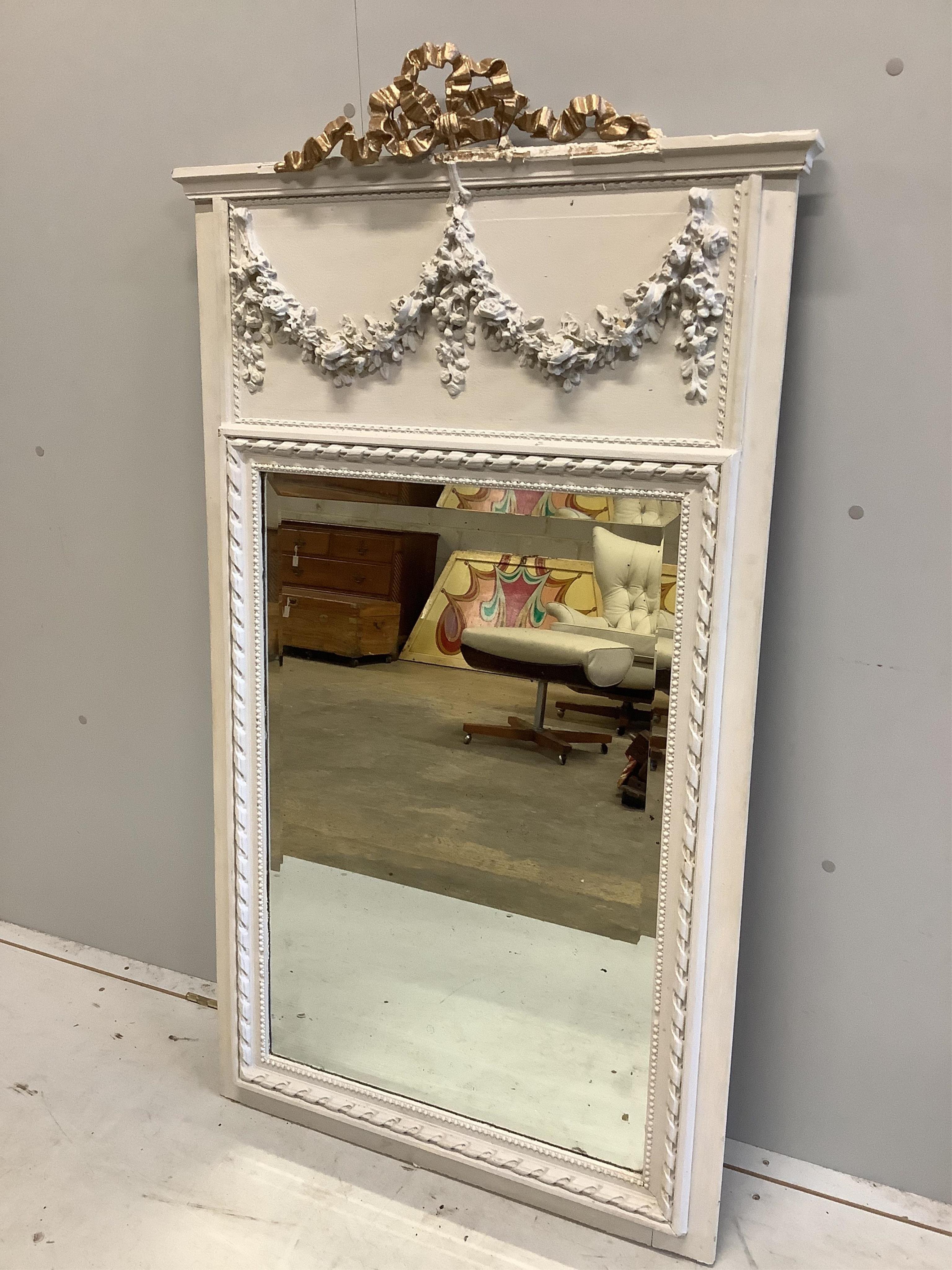 A French cream painted wall mirror, width 78cm, height 140cm. Condition - poor                                                                                                                                              