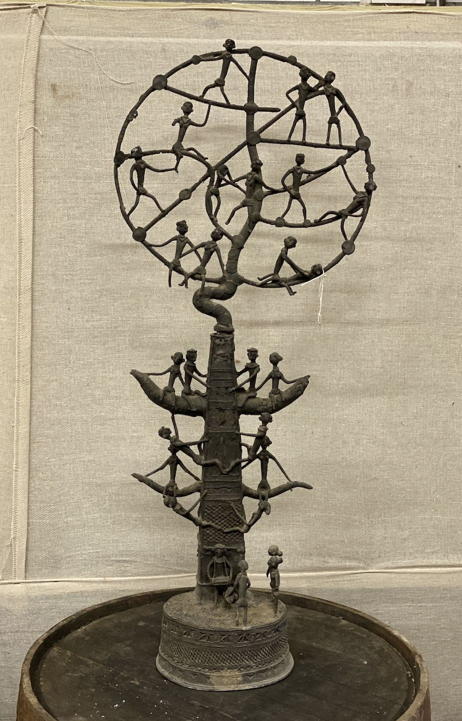 A Benin style cast metal African tribal art Tree of Happiness and Love, height 88cm                                                                                                                                         