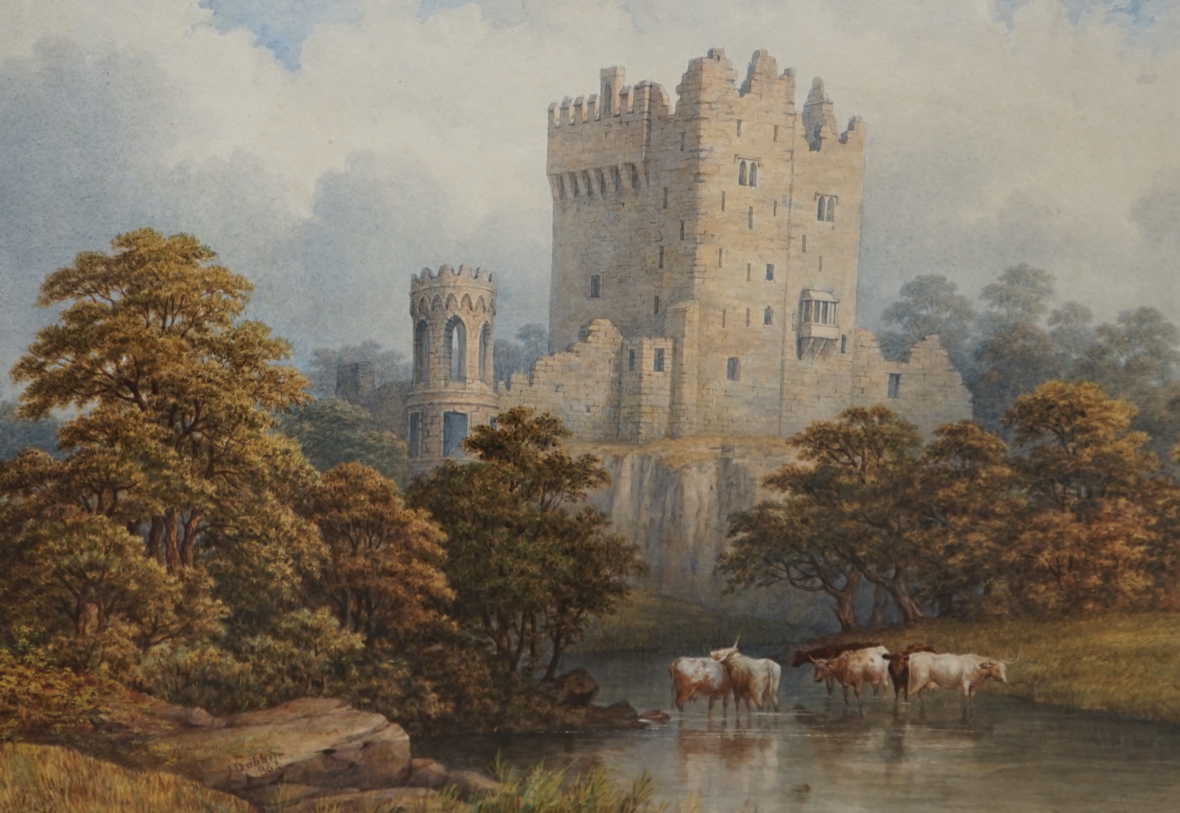 John Dobbin (1815-1888) watercolour, Blarney Castle, signed, inscribed and dated 1862, 36 x 50cm                                                                                                                            