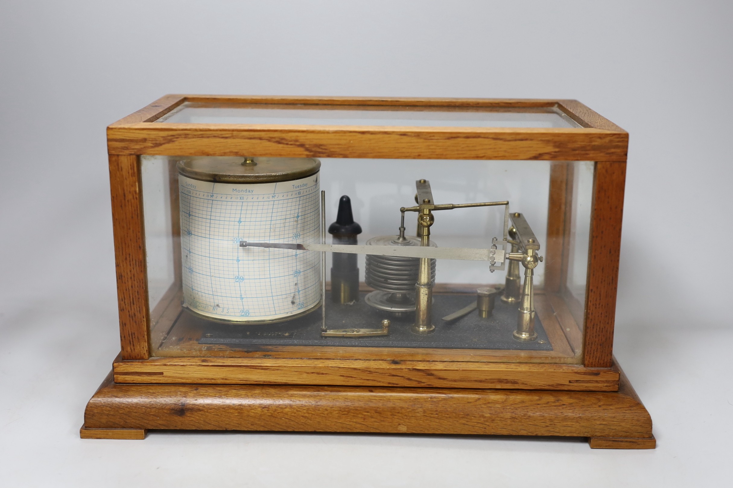 A Negretti & Zambra oak cased barograph, 34cm wide                                                                                                                                                                          