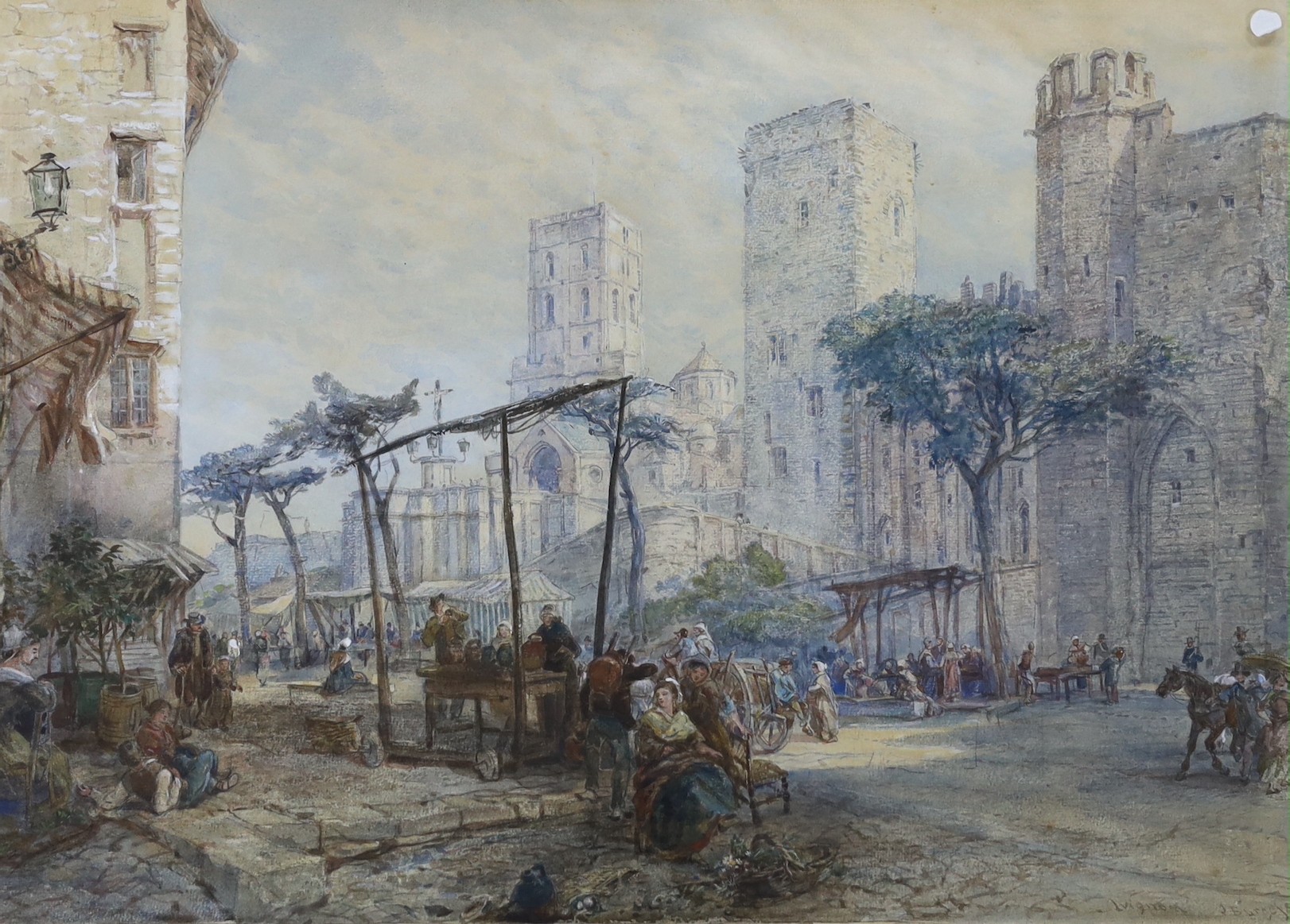 John Burgess (1814-1874), watercolour, 'Market square Avignon', signed, 39 x 55cm                                                                                                                                           