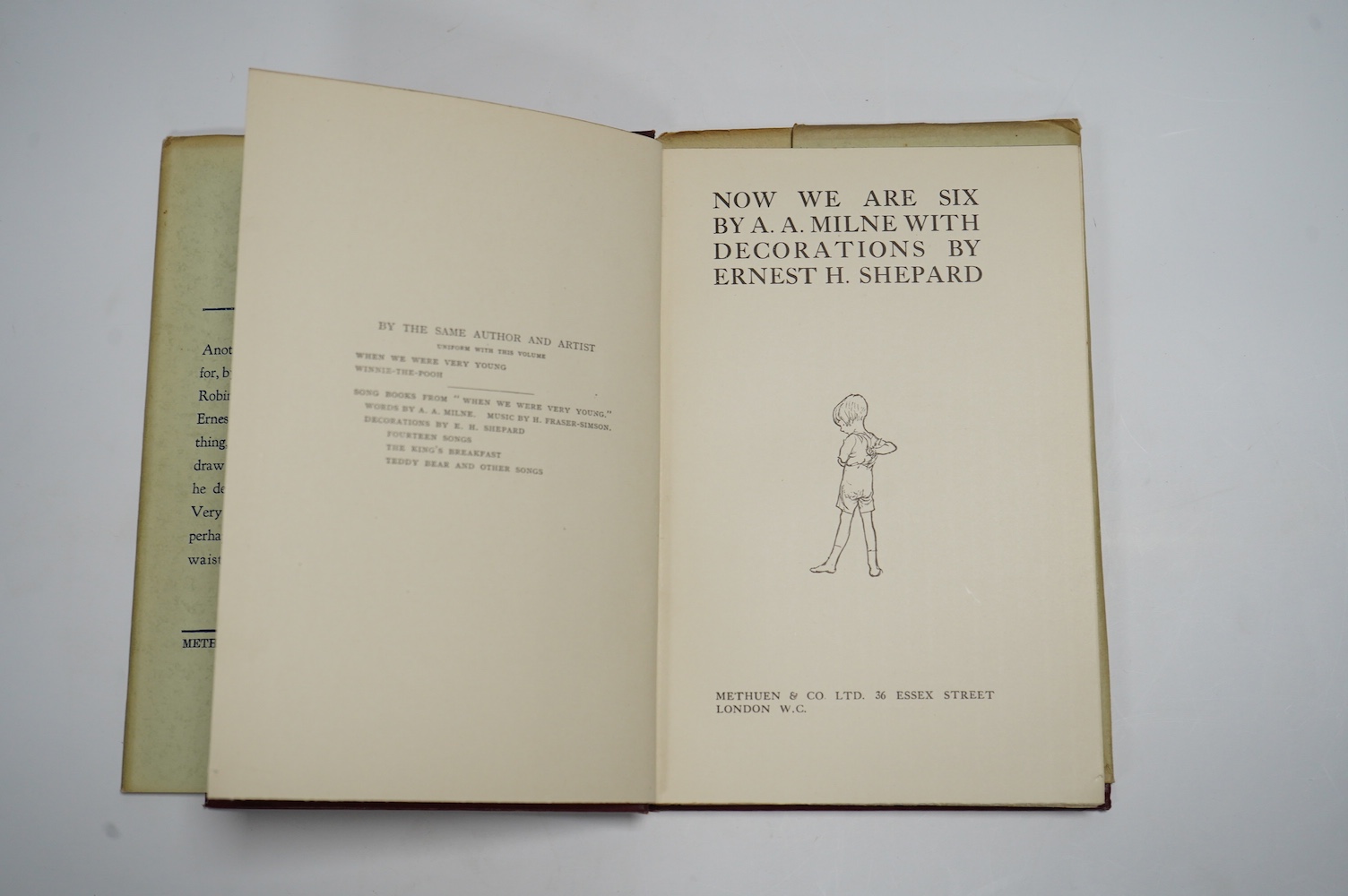 Milne, A. A - Now We Are Six. Decorations by E. H. Shepard, 1st edition, 8vo original pictorial cloth, top edge gilt, pictorial endpapers, illustrations throughout the text, Methuen & Co. Ltd., London, 1927              