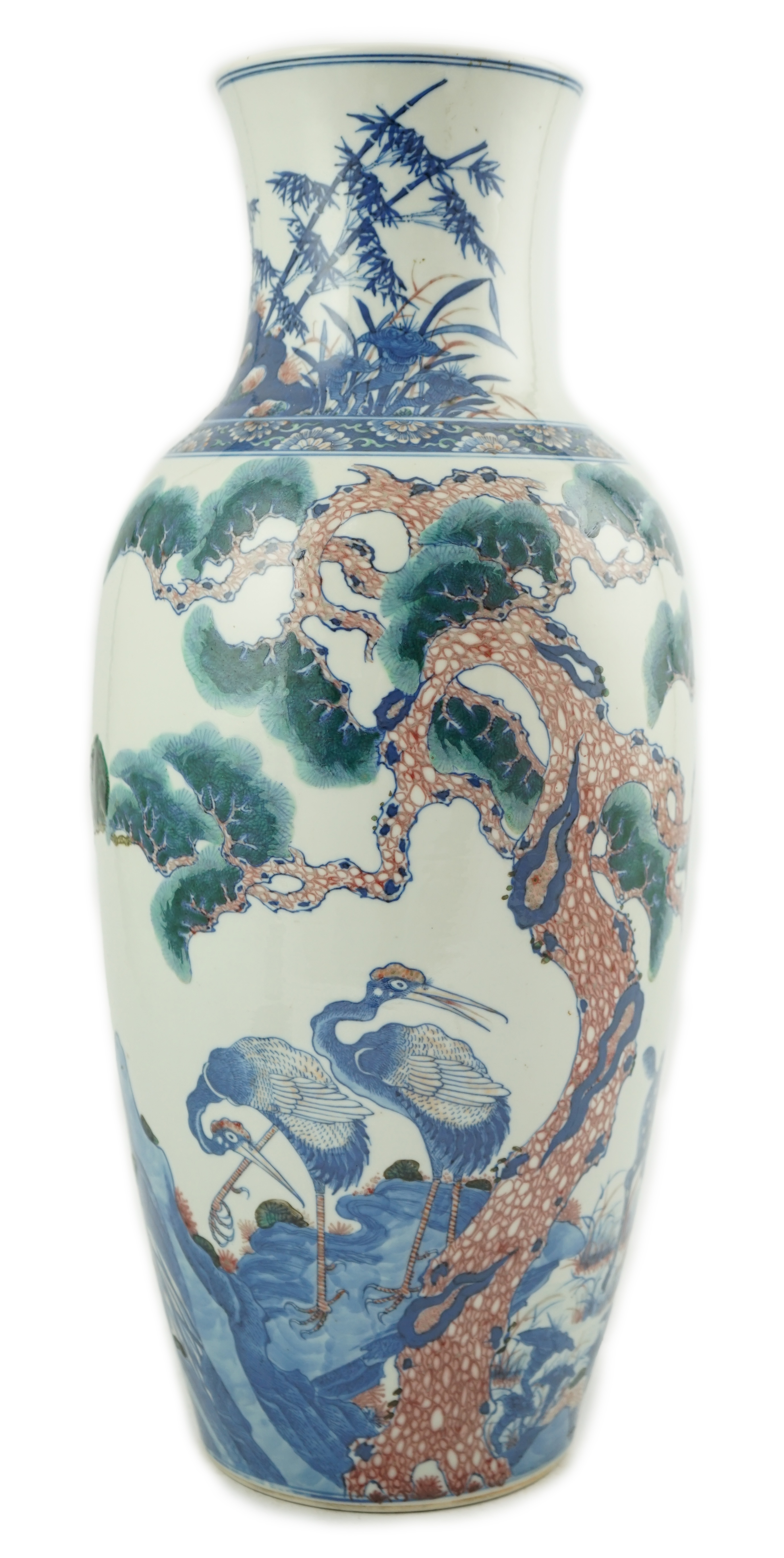 An unusual Chinese underglaze blue and copper red ‘longevity’ vase, 19th century                                                                                                                                            