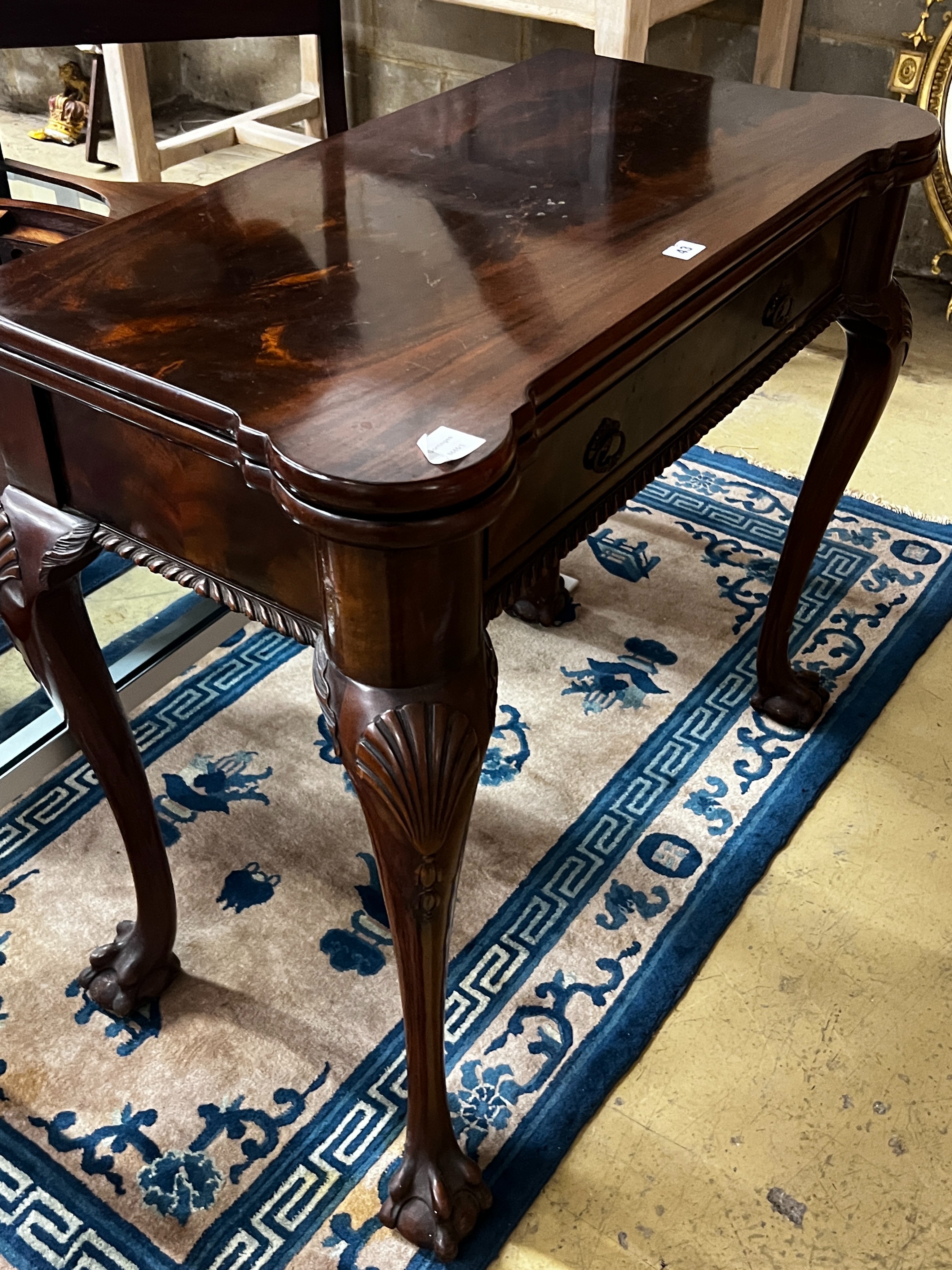 A George II style mahogany folding card table, width 90cm, depth 45cm, height 78cm                                                                                                                                          
