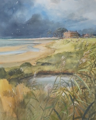 Gavin Rowe, watercolour, Coastal landscape, 45 x 34cm. Condition - good                                                                                                                                                     