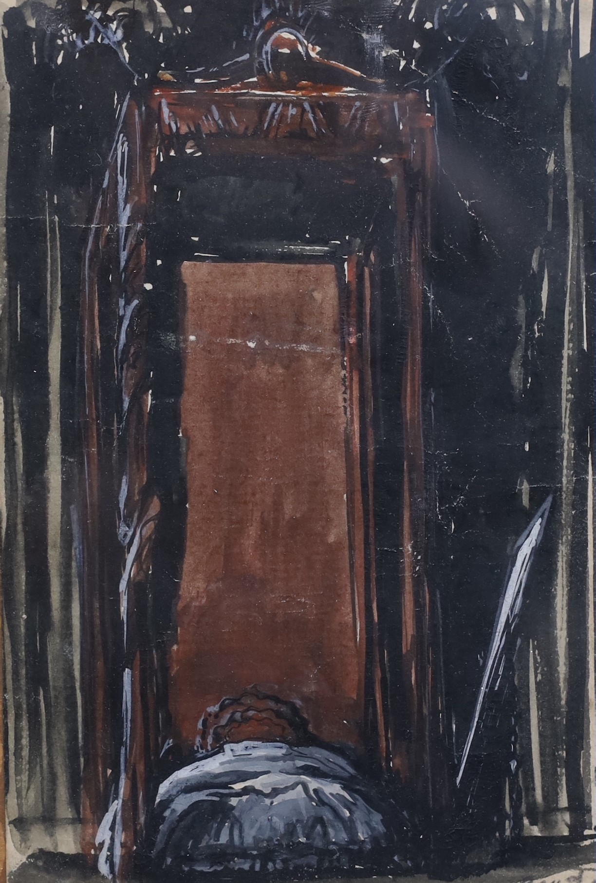 James Ferrier Pryde (Scottish, 1866-1941), 'The Bed', gouache on paper, 14 x 10cm                                                                                                                                           