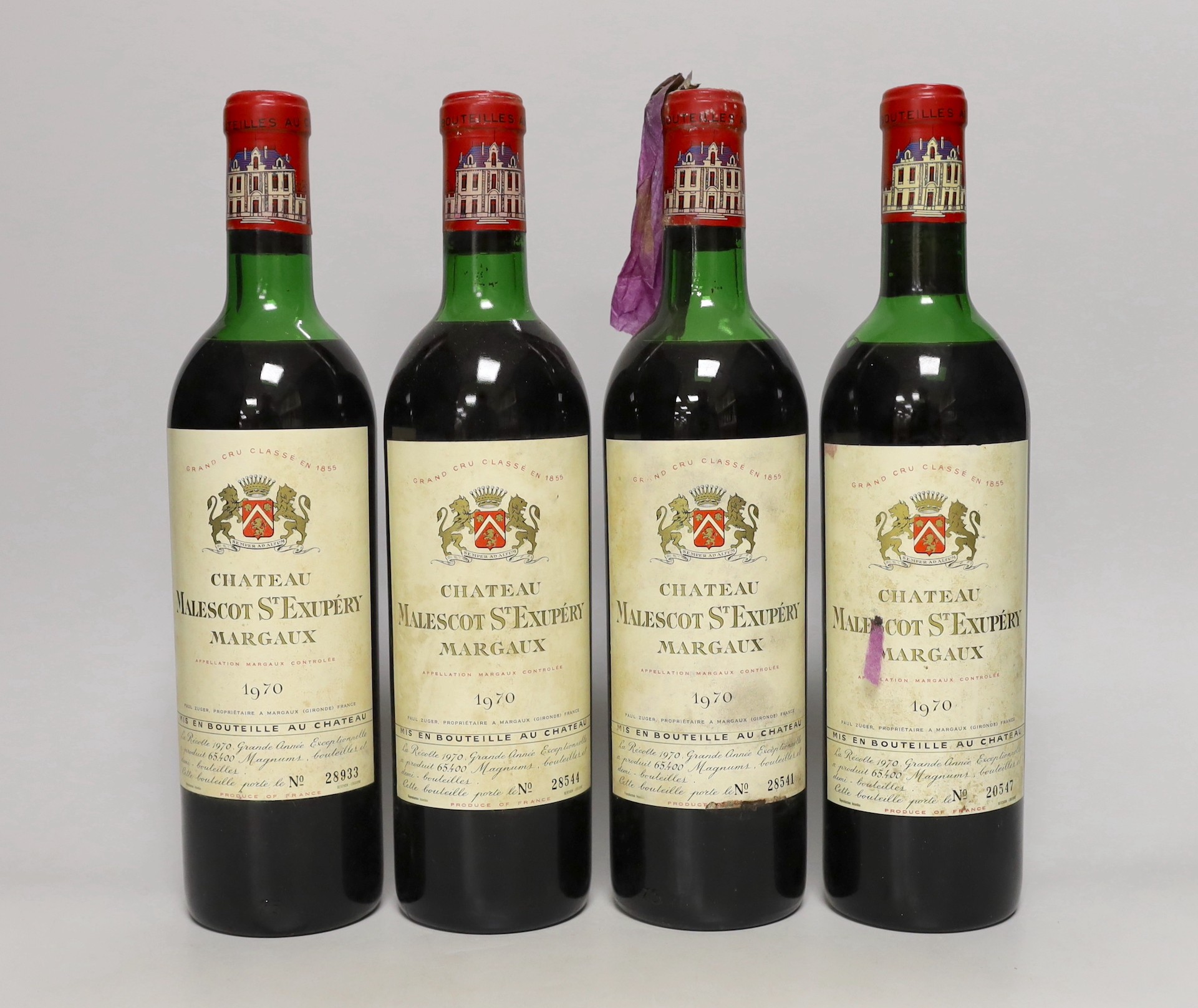 Four bottles of Malescot St. Exupery 1970 St Julien                                                                                                                                                                         