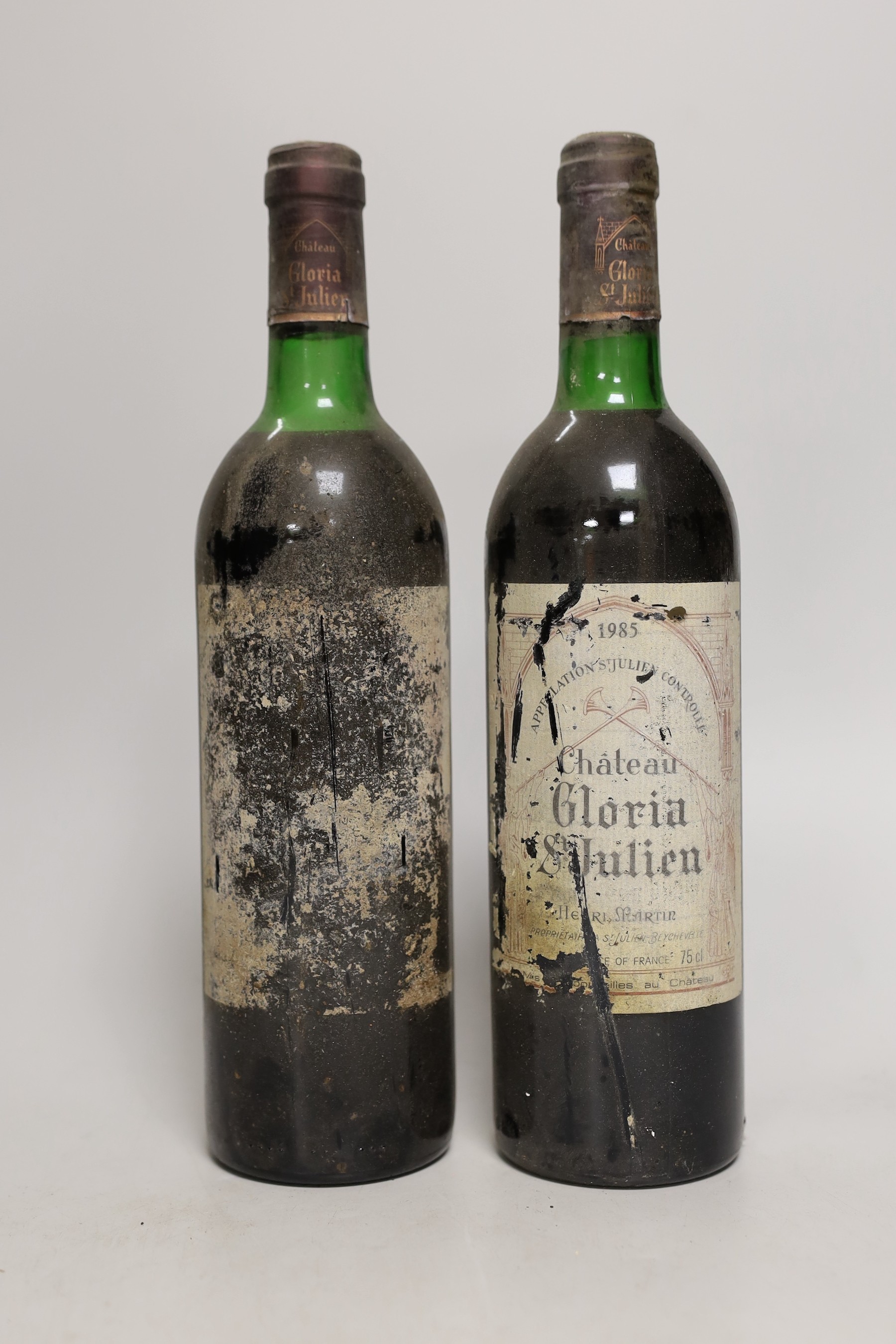 Two bottles of Chateau Gloria St. Julien 1985                                                                                                                                                                               