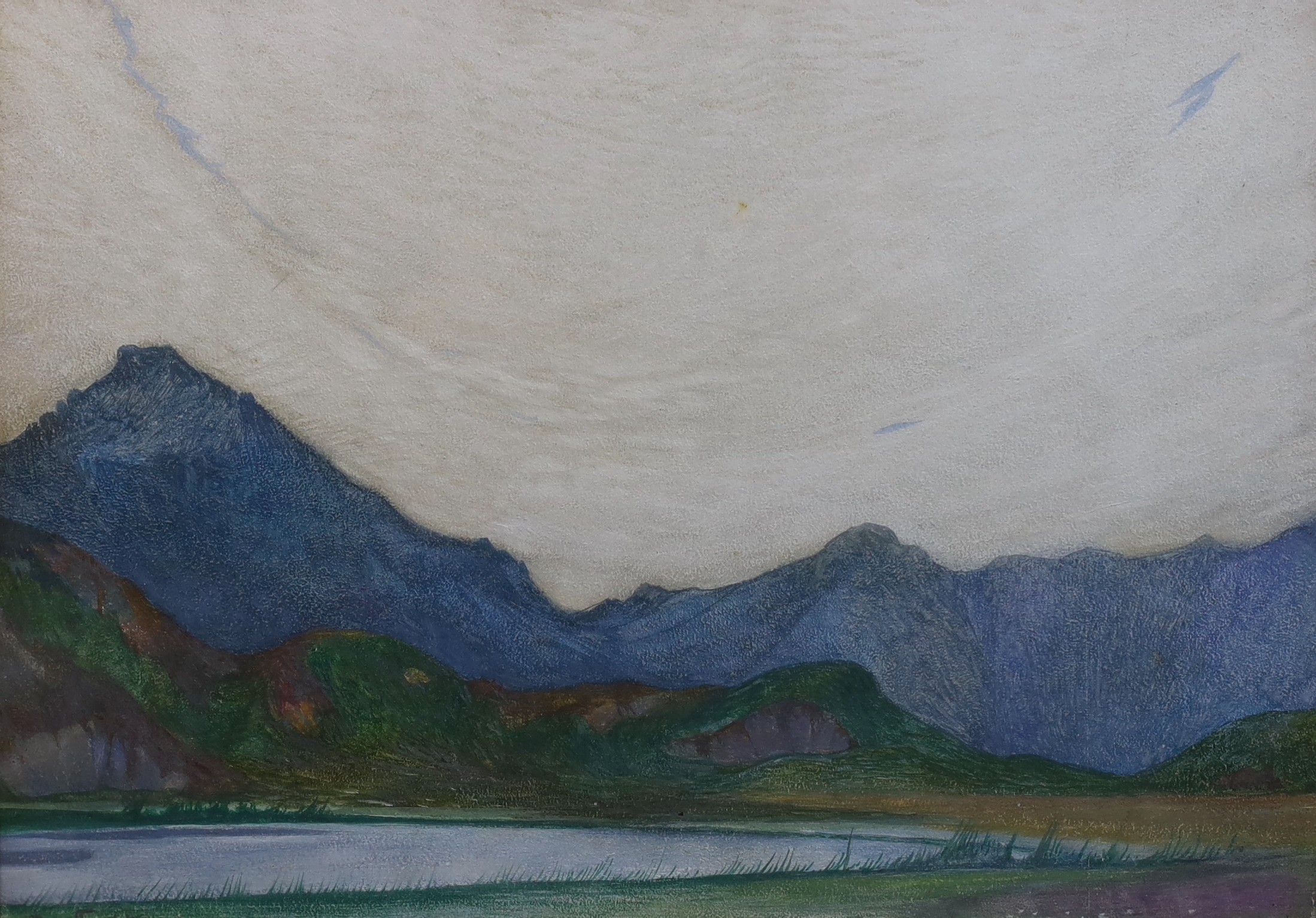 Edward Reginald Frampton ROI (British, 1873-1923), Mountain landscape, tempera, 25 x 35cm                                                                                                                                   