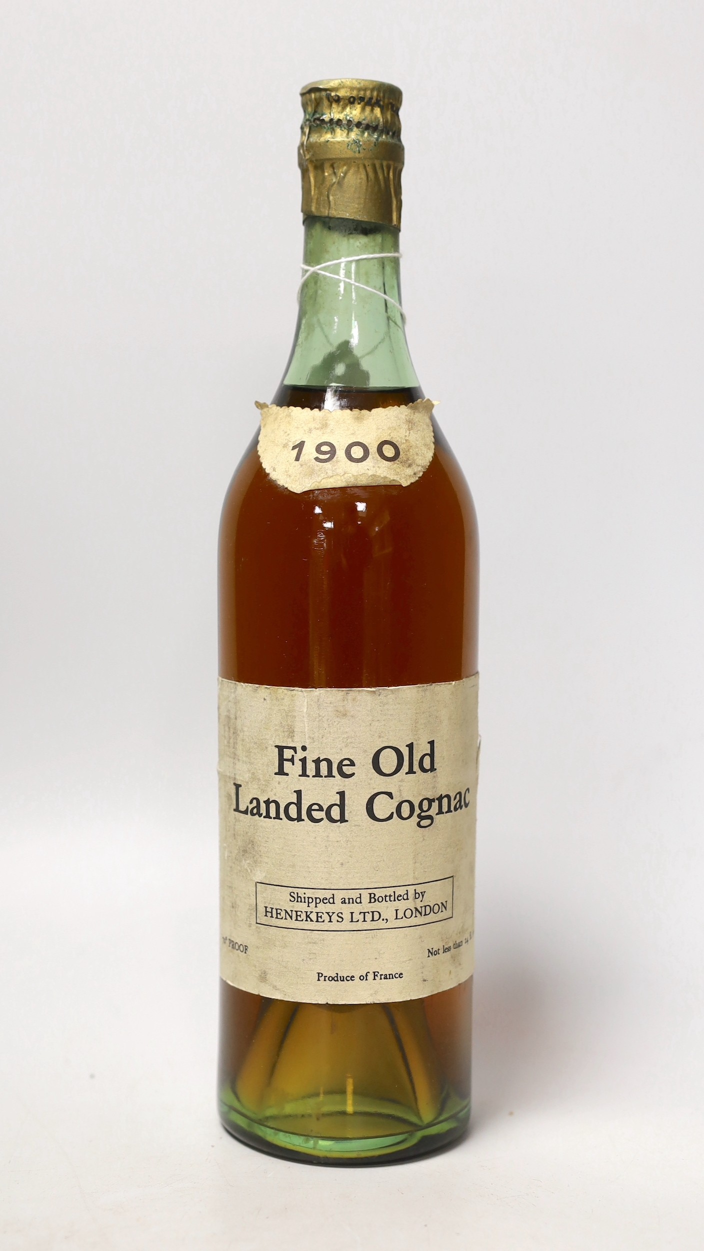 One bottle of Hanekeys Fine Old Landed Cognac, 1900                                                                                                                                                                         
