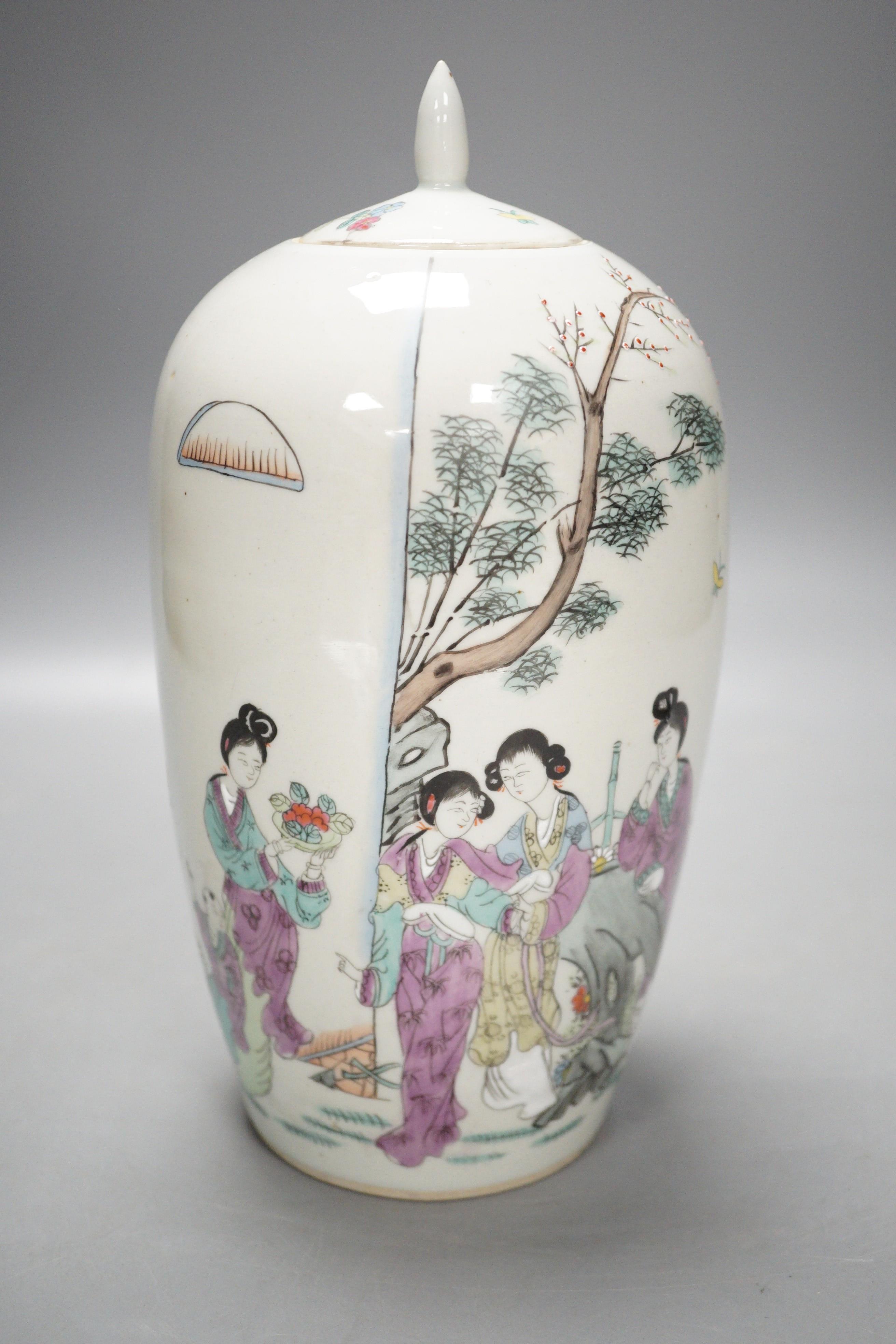 A Chinese famille rose jar and cover, Republic period, 25cm                                                                                                                                                                 