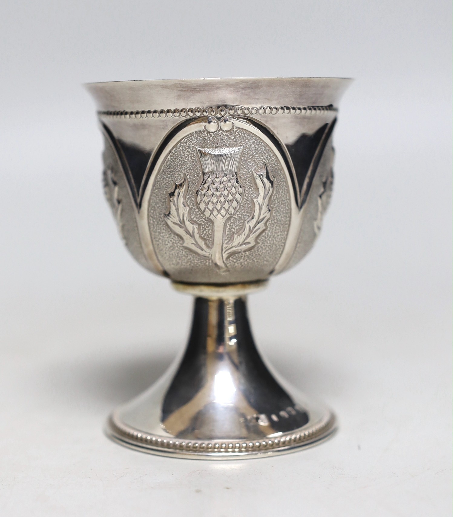 An Elizabeth II Scottish silver limited edition Millennium commemorative goblet, by Richard Jarvis, numbered 42/250, Edinburgh, 2000, height 10.6cm, 8.1oz.                                                                 