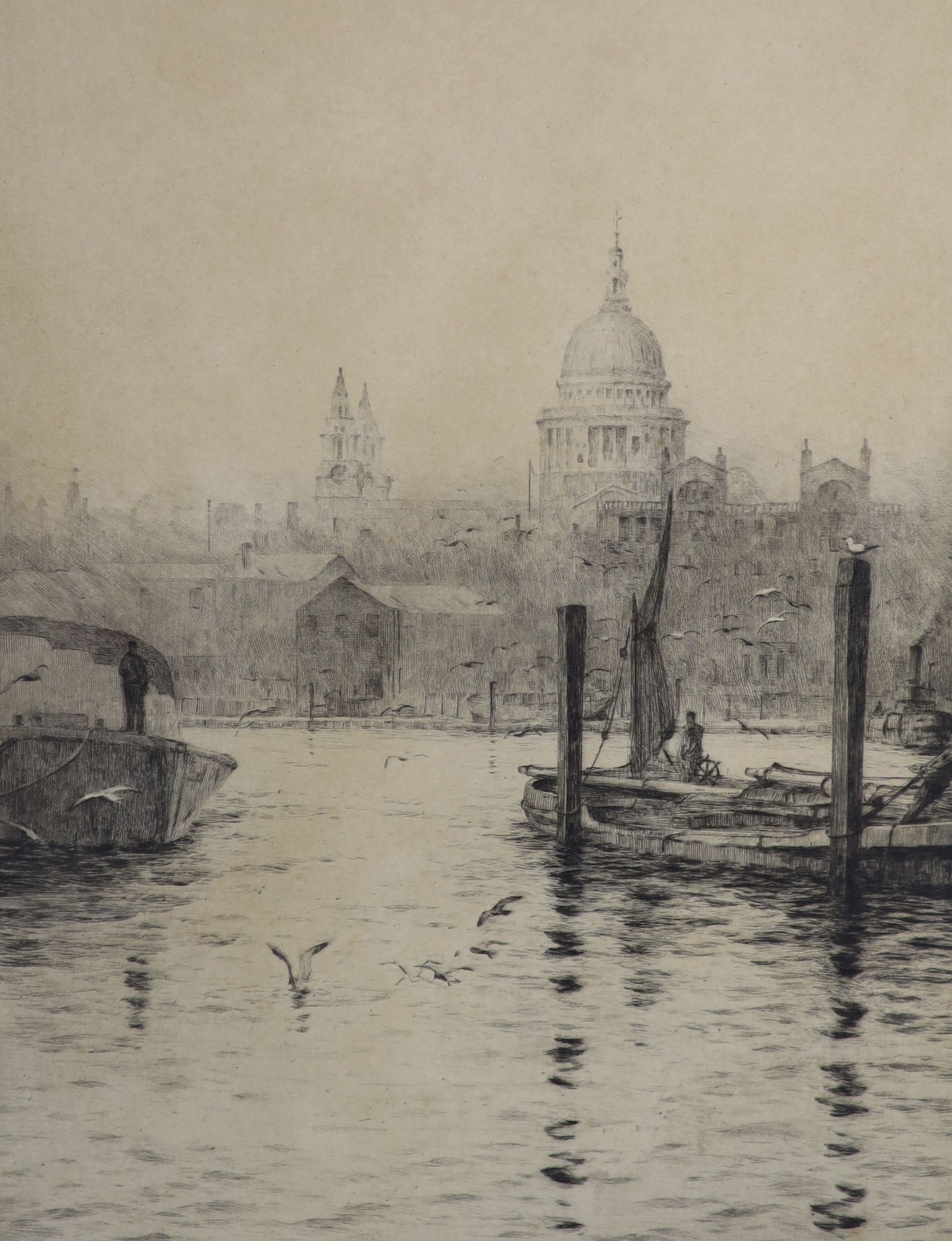 Rowland Langmaid RA (1897-1957), etching, St Paul’s from the Thames, signed in pencil, 27 x 20.5cm.                                                                                                                         