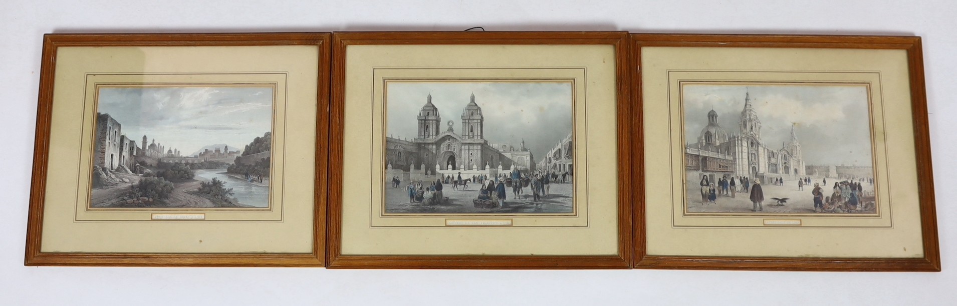 After Theodore Auguste Fisquet (1813-1890), lithography by Louis Pierre Alphonse Birchebois (1801-1850) , Three views in Lima, Peru - ‘’Pont sur le Rimac, a Lima’’, ‘’Convent de San Francisco a Lima’’ and ‘’Cathedrale de