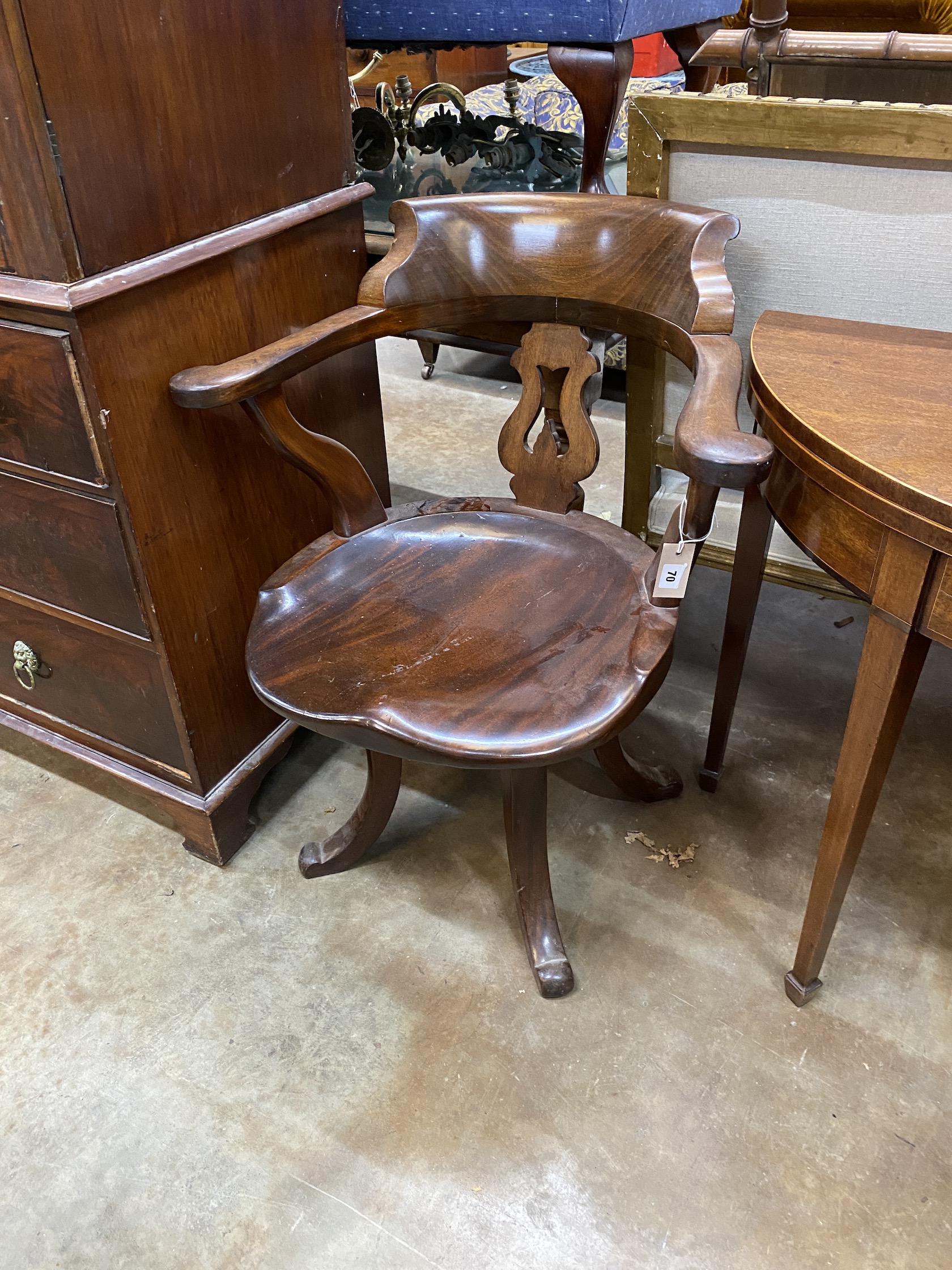 A Victorian mahogany swivel desk chair, width 66cm, height 86cm                                                                                                                                                             