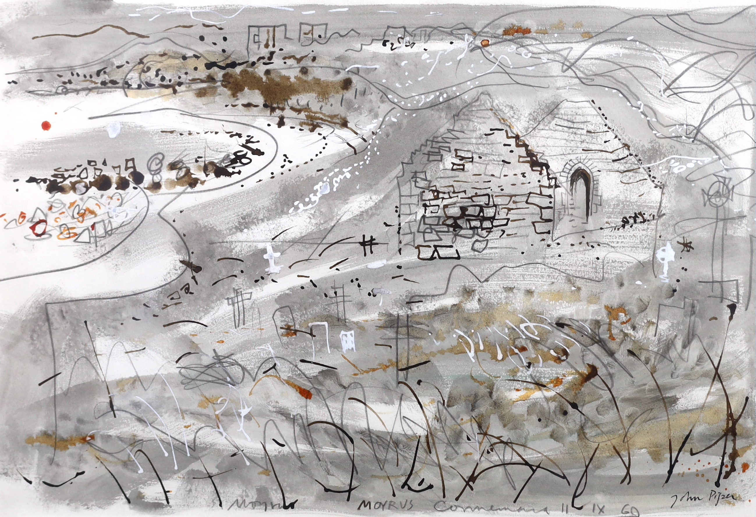 John Piper (British, 1903-1992), 'Moyrus, Connemara', Indian ink, bodycolour, grey and umber washes and pencil, 36 x 54cm                                                                                                   