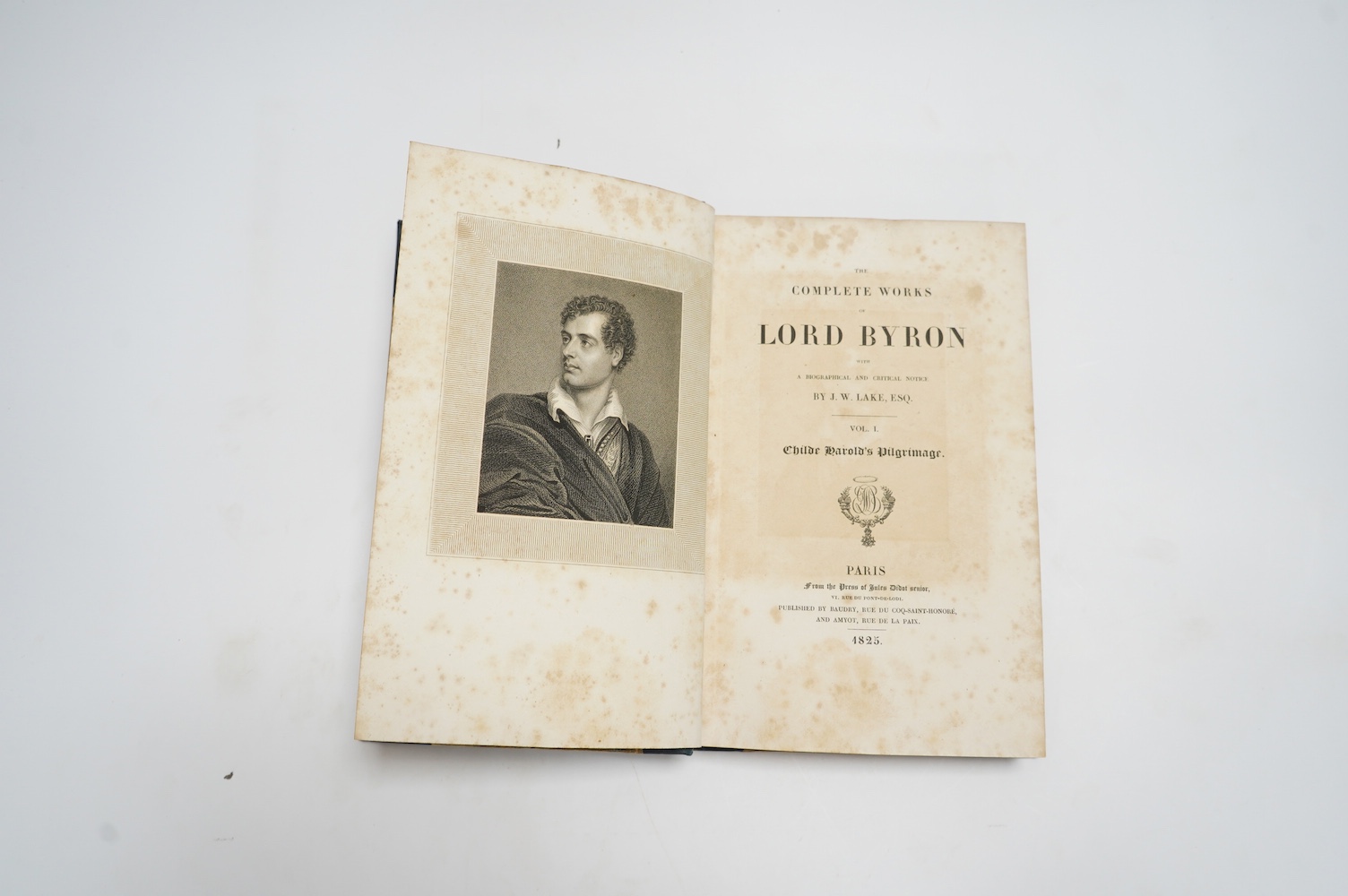 Byron, Lord George Gordon Noel - The Complete Works of Lord Byron, with a Biographical and Critical Notice, by J.W. Lake, Esq., 7 vols., eng. port. frontis. to first vol., half-titles discarded, scattered spotting and br