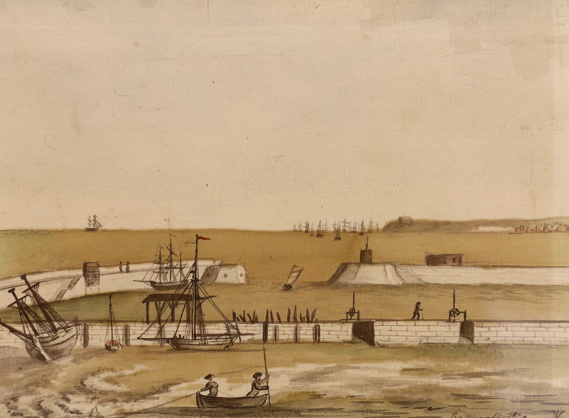 John Nixon (1750-1818), watercolour, Ramsgate, circa 1790, signed and inscribed, label for Abbott and Holder, 13.5 x 19 cm                                                                                                  