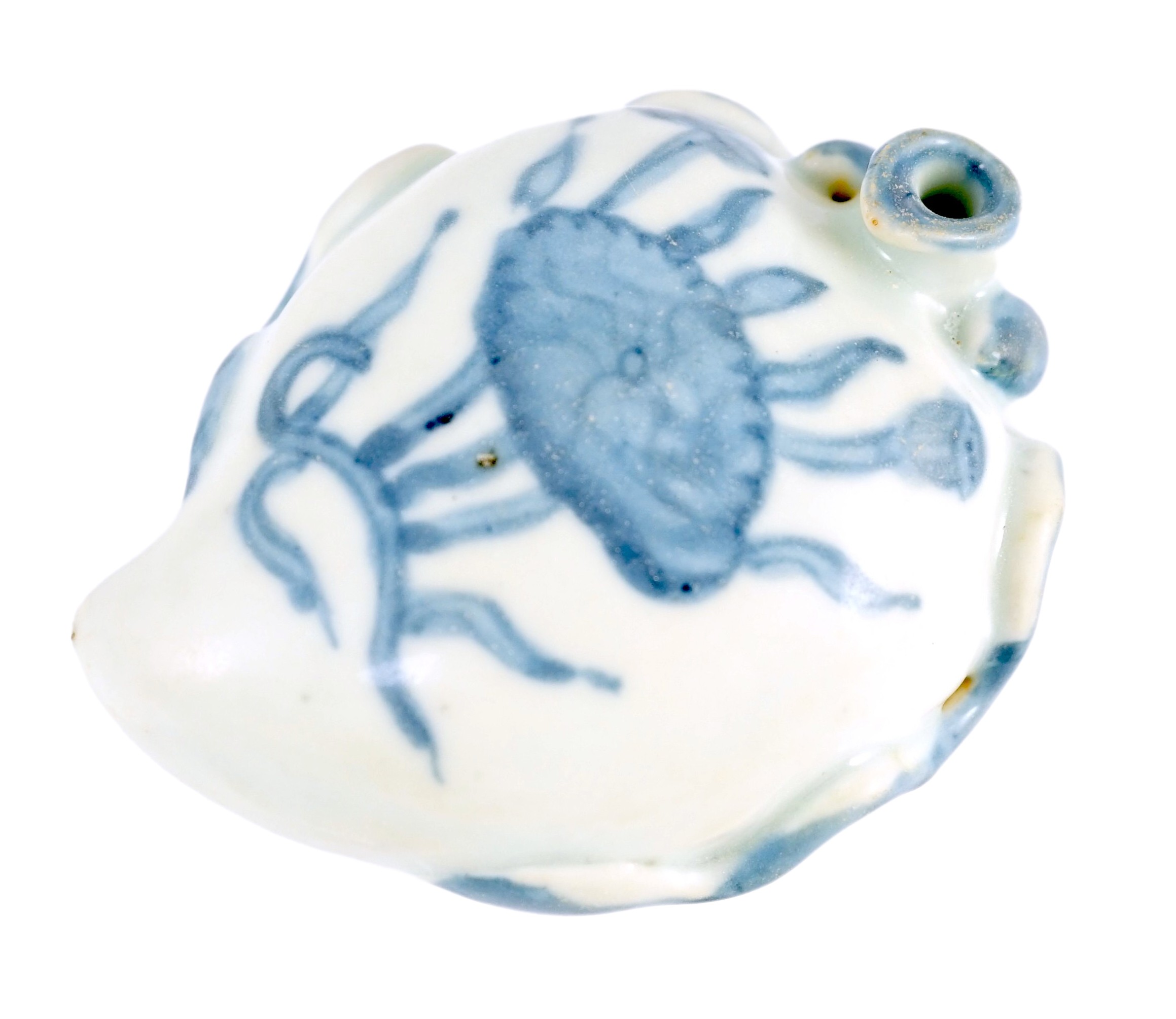 A Chinese Ming blue and white peach form waterdropper, 9.4cm long                                                                                                                                                           
