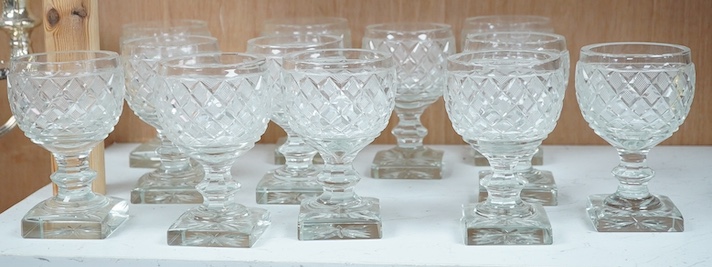 A set of twelve Voneche glass square based wine glasses, 12cm high                                                                                                                                                          