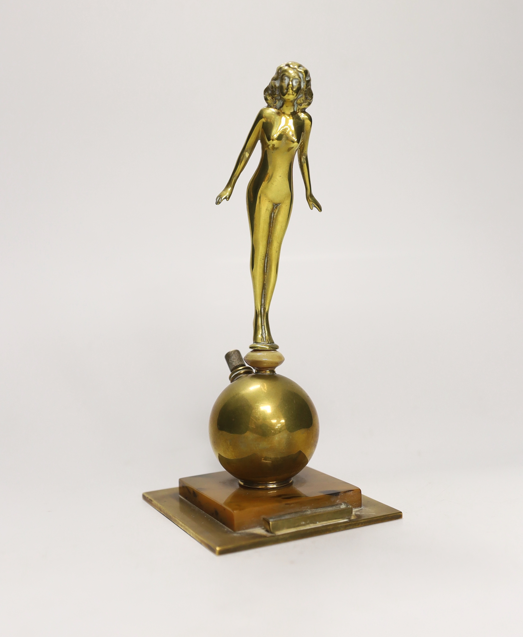 An Art Deco novelty brass table-lighter, nude female, 20cm high                                                                                                                                                             