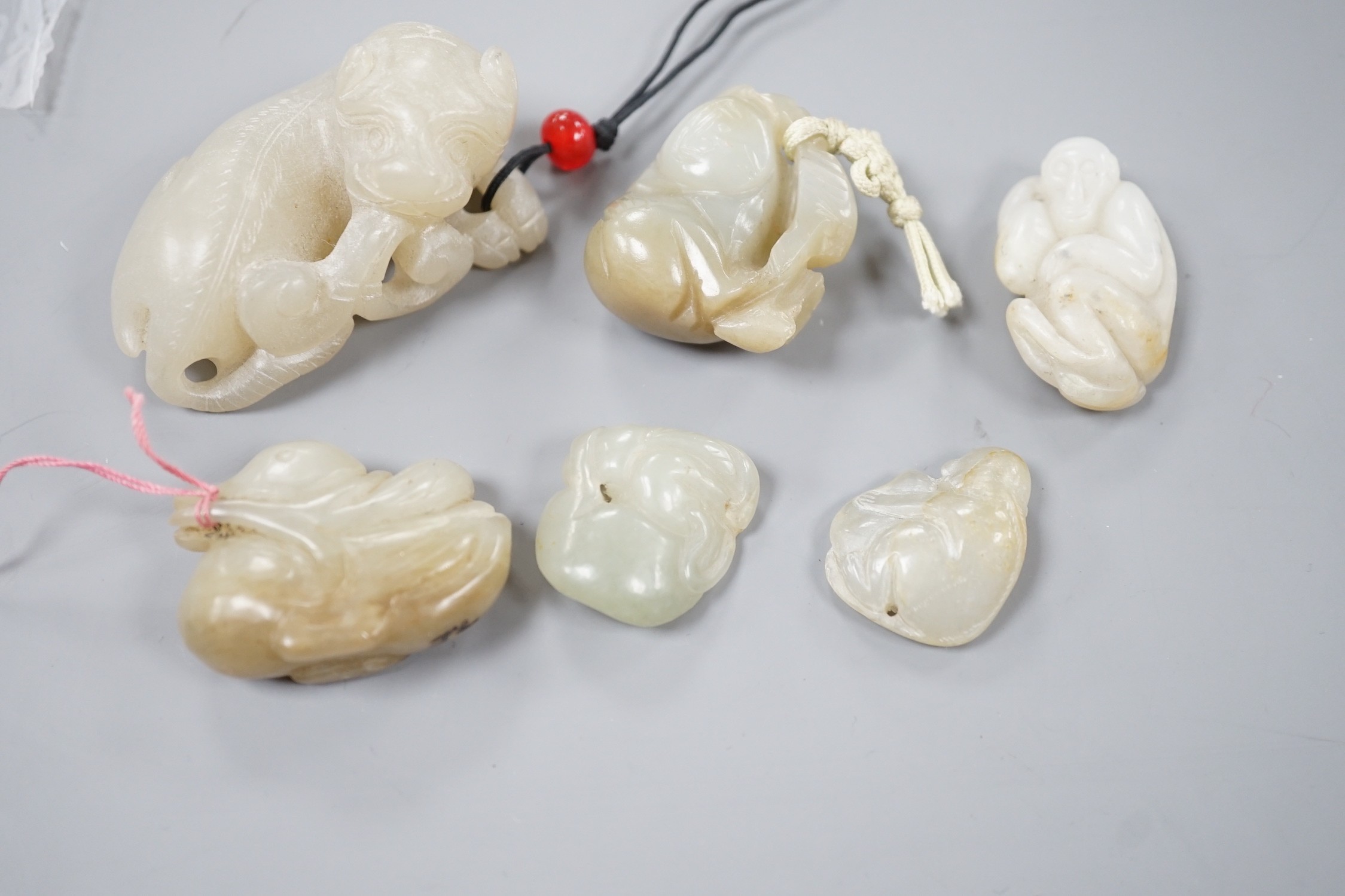 Six pieces of small carved Nephrite Jade figures                                                                                                                                                                            