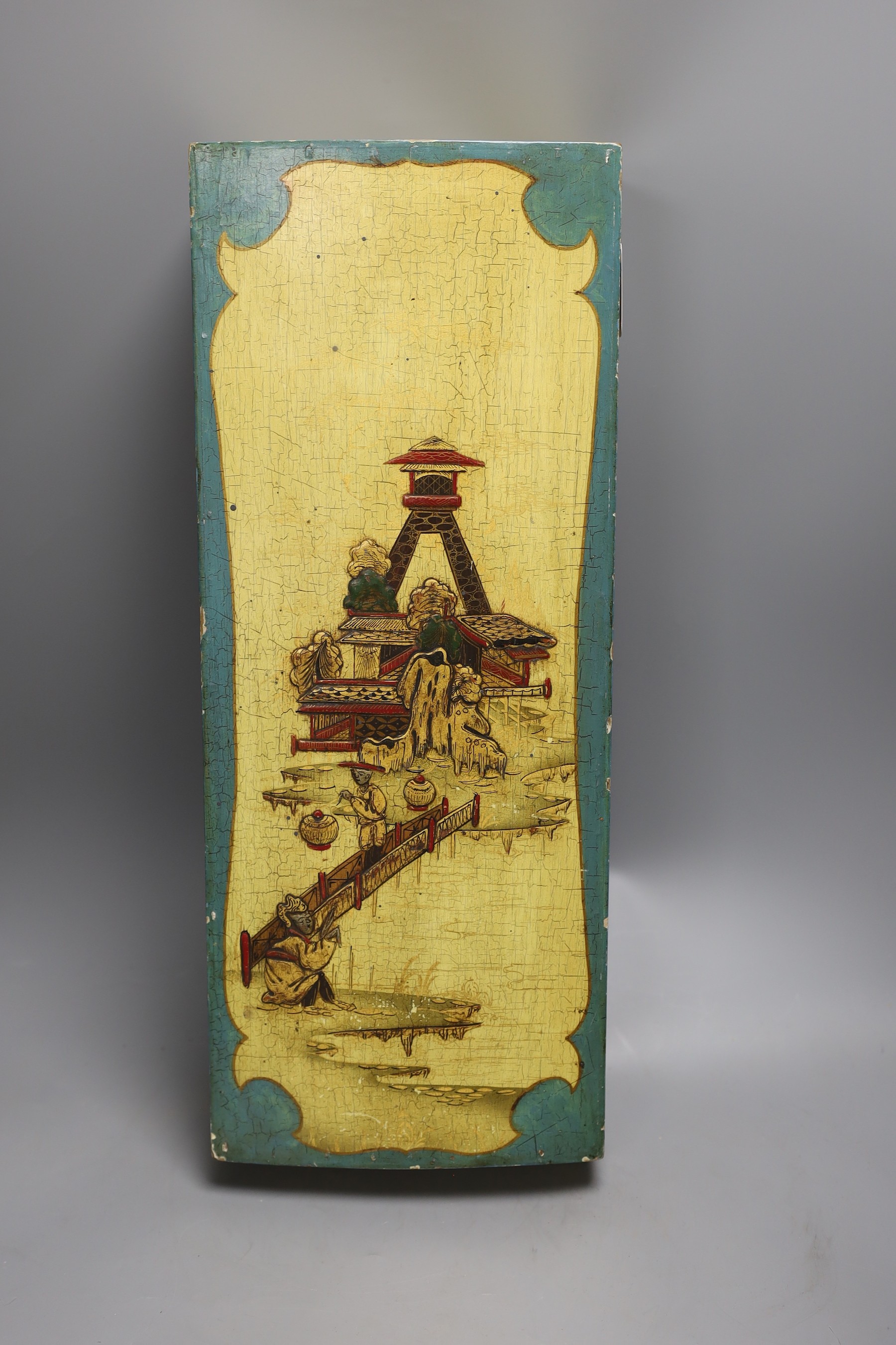 An early 20th century Japanned box and cover, 51cm wide                                                                                                                                                                     