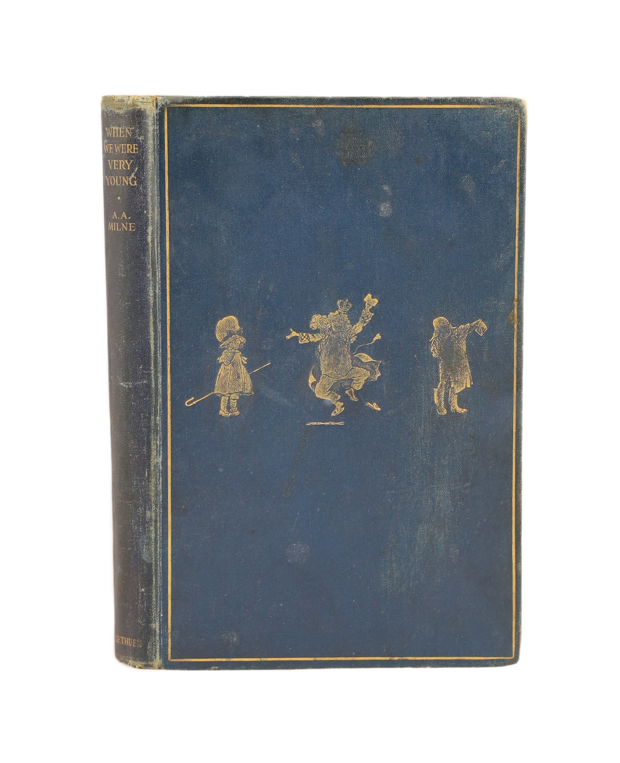 Milne, Alan Alexander - When We Were Very Young, 1s edition, first printing, first state, (without ‘’ix’’ to foot of contents page), illustrated by Ernest Shepard, 8vo, original blue pictorial cloth gilt stamped, ownersh