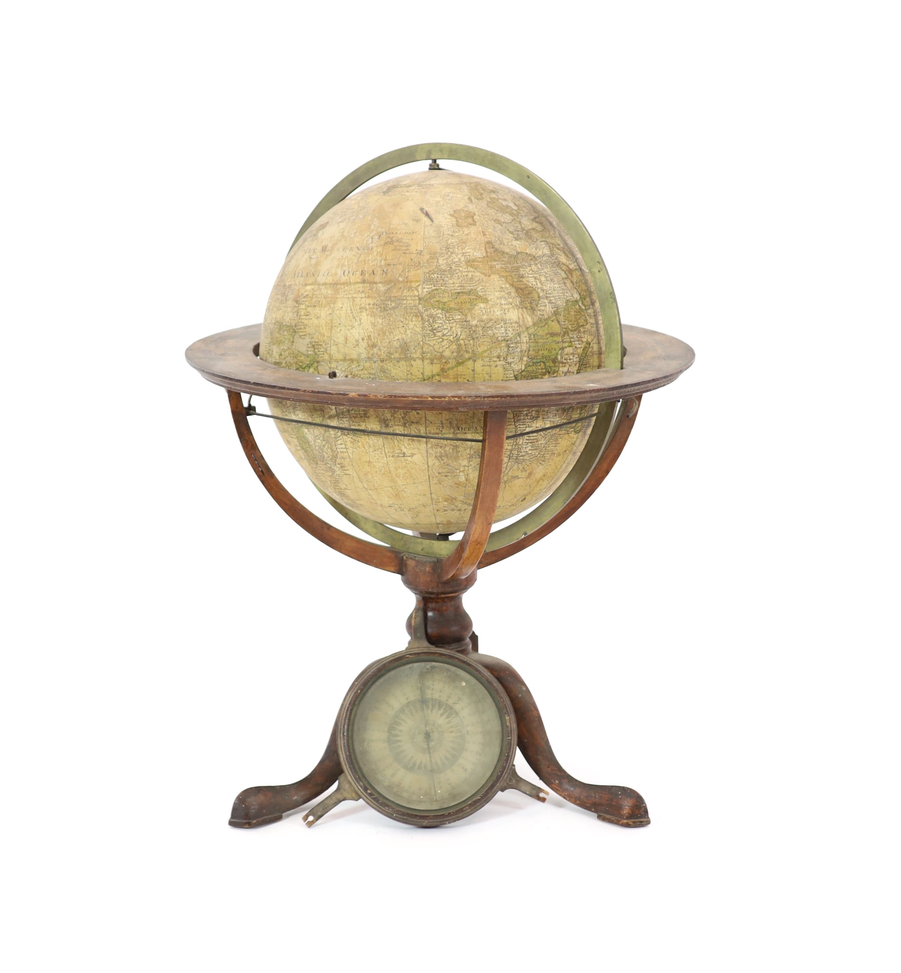 A George III terrestrial table globe by Dudley Adams of Charing Cross, London Globe 28cm. Height overall 55cm.                                                                                                              