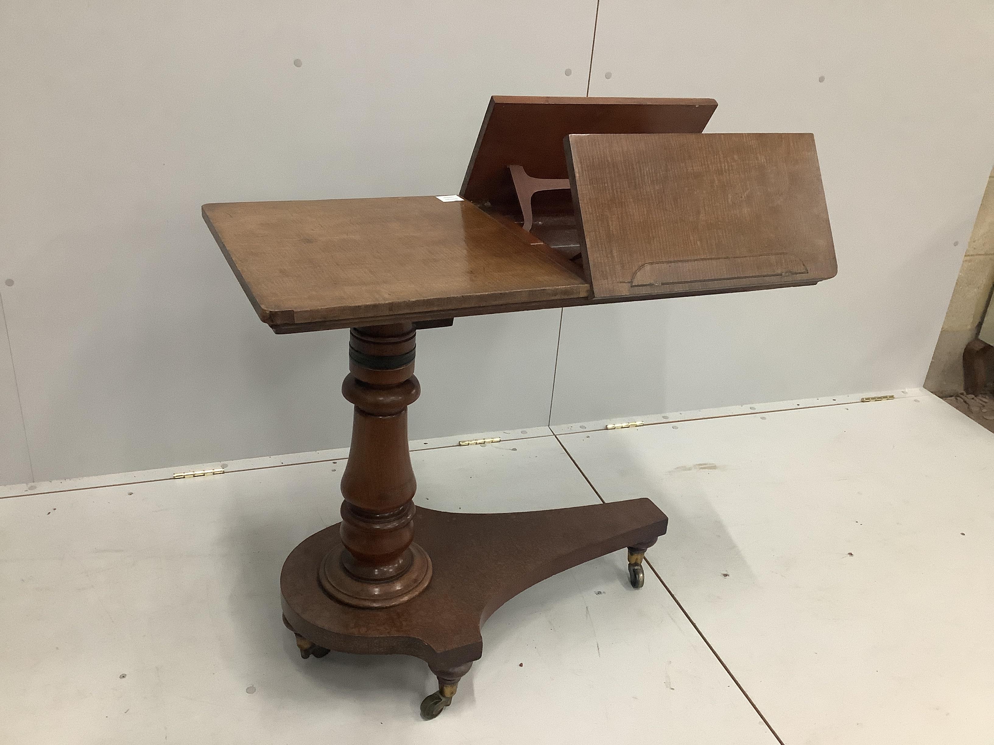 A Victorian adjustable reading table, width 86cm, depth 45cm                                                                                                                                                                