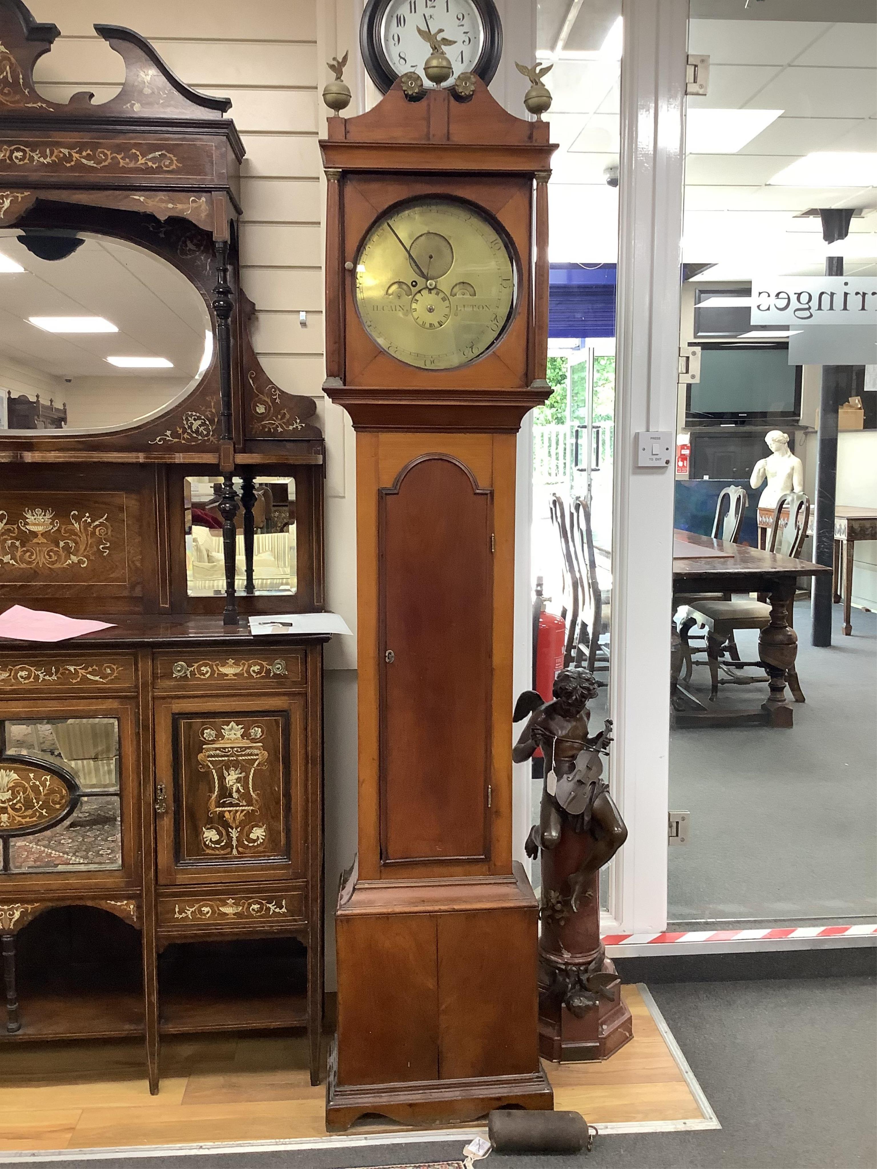 An 18th century provincial fruitwood and walnut longcase regulator, height 215cm. Condition - fair                                                                                                                          