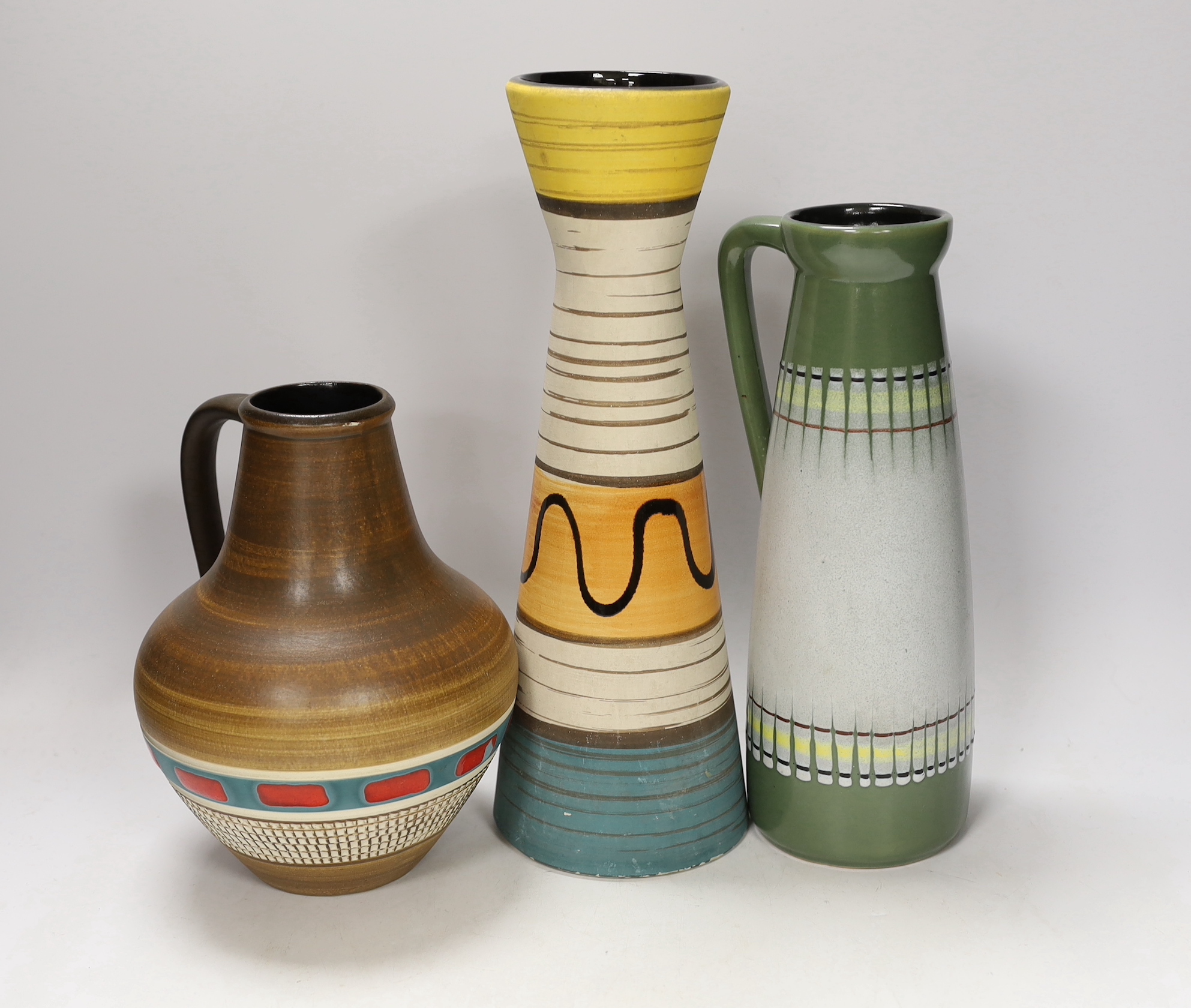 1950s West German pottery vases/jugs, 32cm                                                                                                                                                                                  