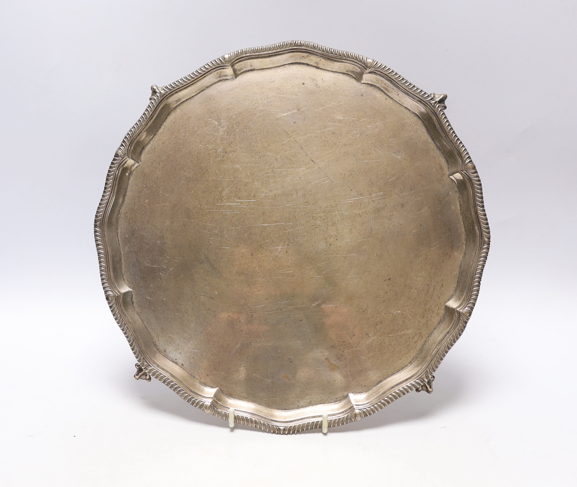 A George VI silver shaped circular salver, by Goldsmiths & Silversmiths Co Ltd, London, 1936, 28.5oz.                                                                                                                       