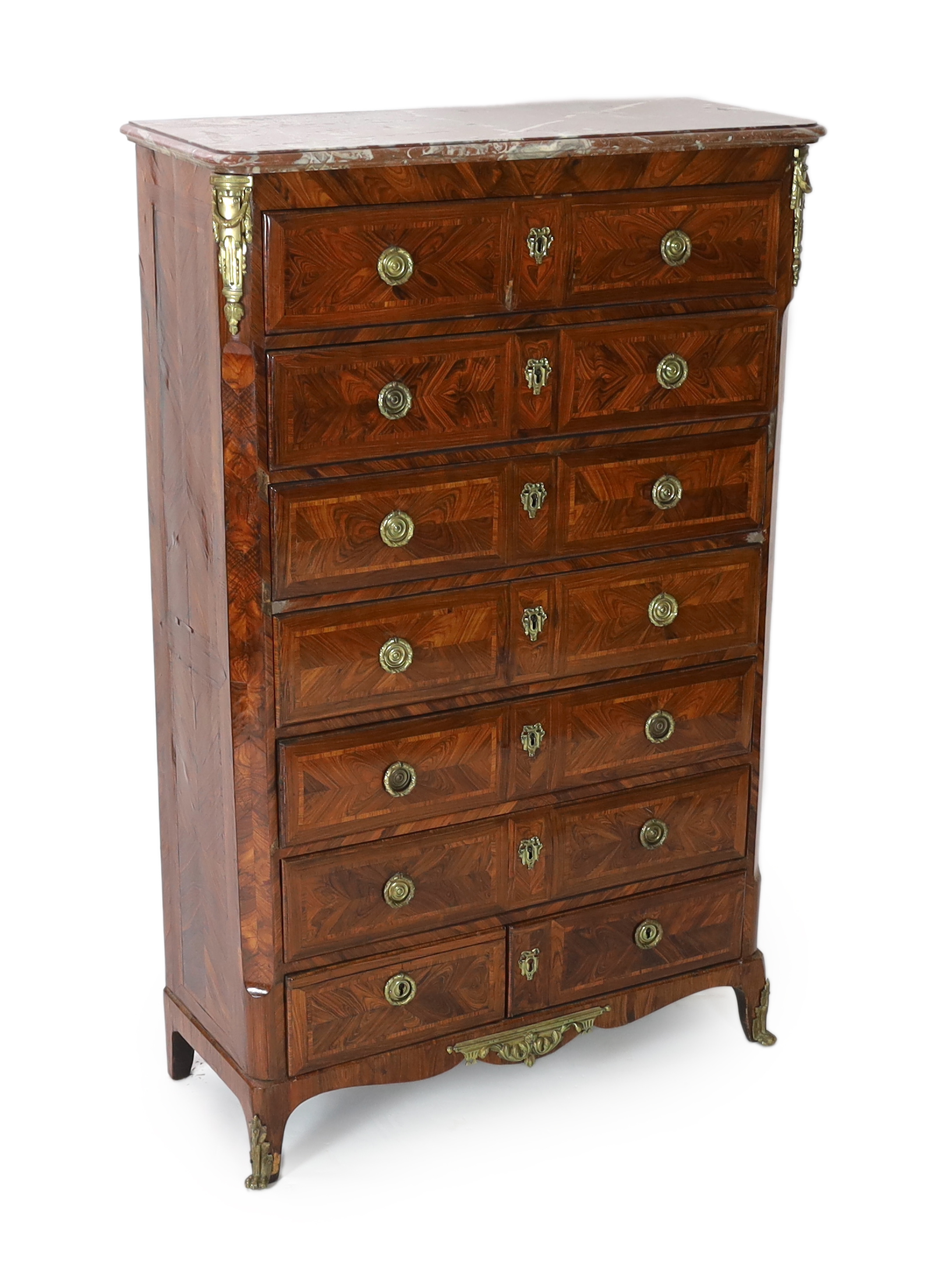 A Louis XVI style kingwood semanier 103cm wide, 44cm deep, 162cm high                                                                                                                                                       