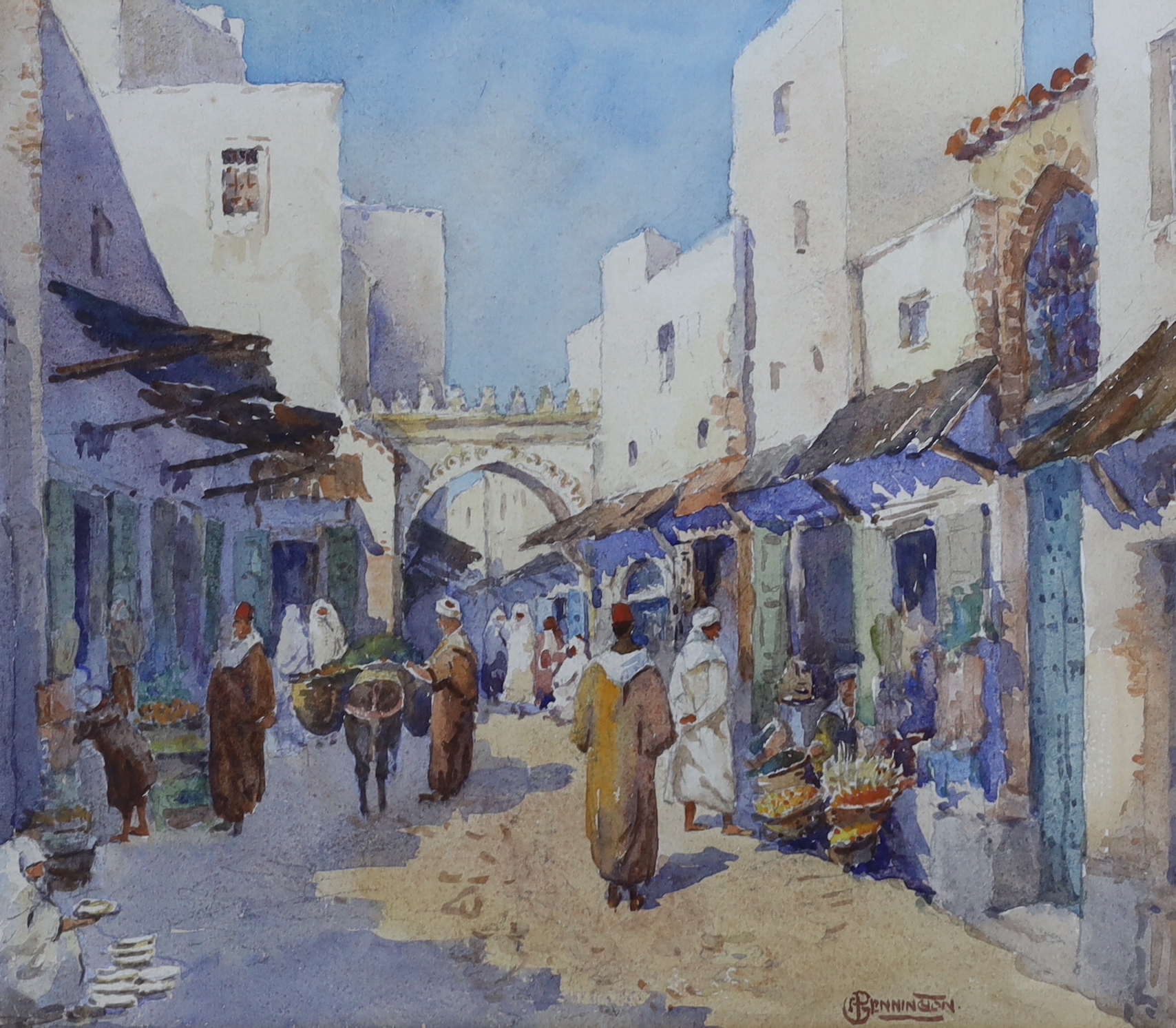 George Pennington (1880-1962), watercolour, North African street scene, signed, 31 x 37cm                                                                                                                                   