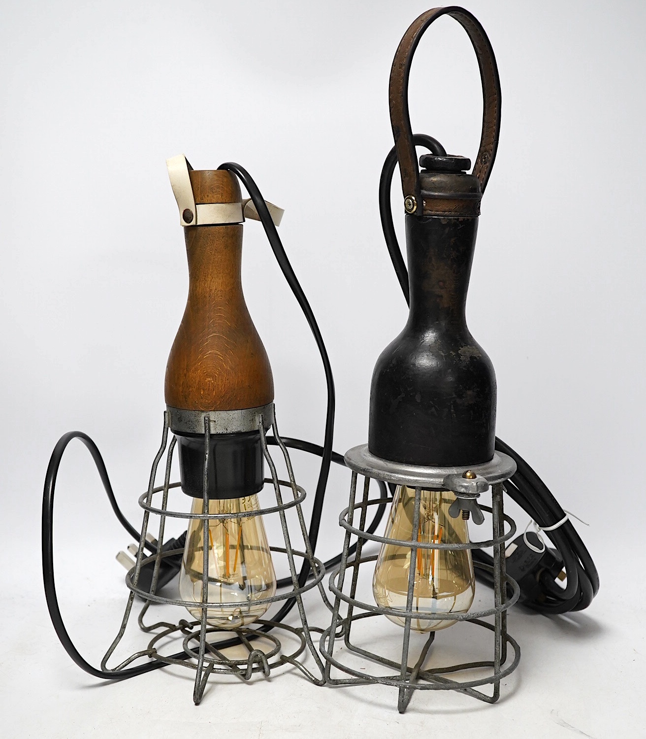 A pair and three other industrial hanging lights. Condition - worn. Not tested as working                                                                                                                                   