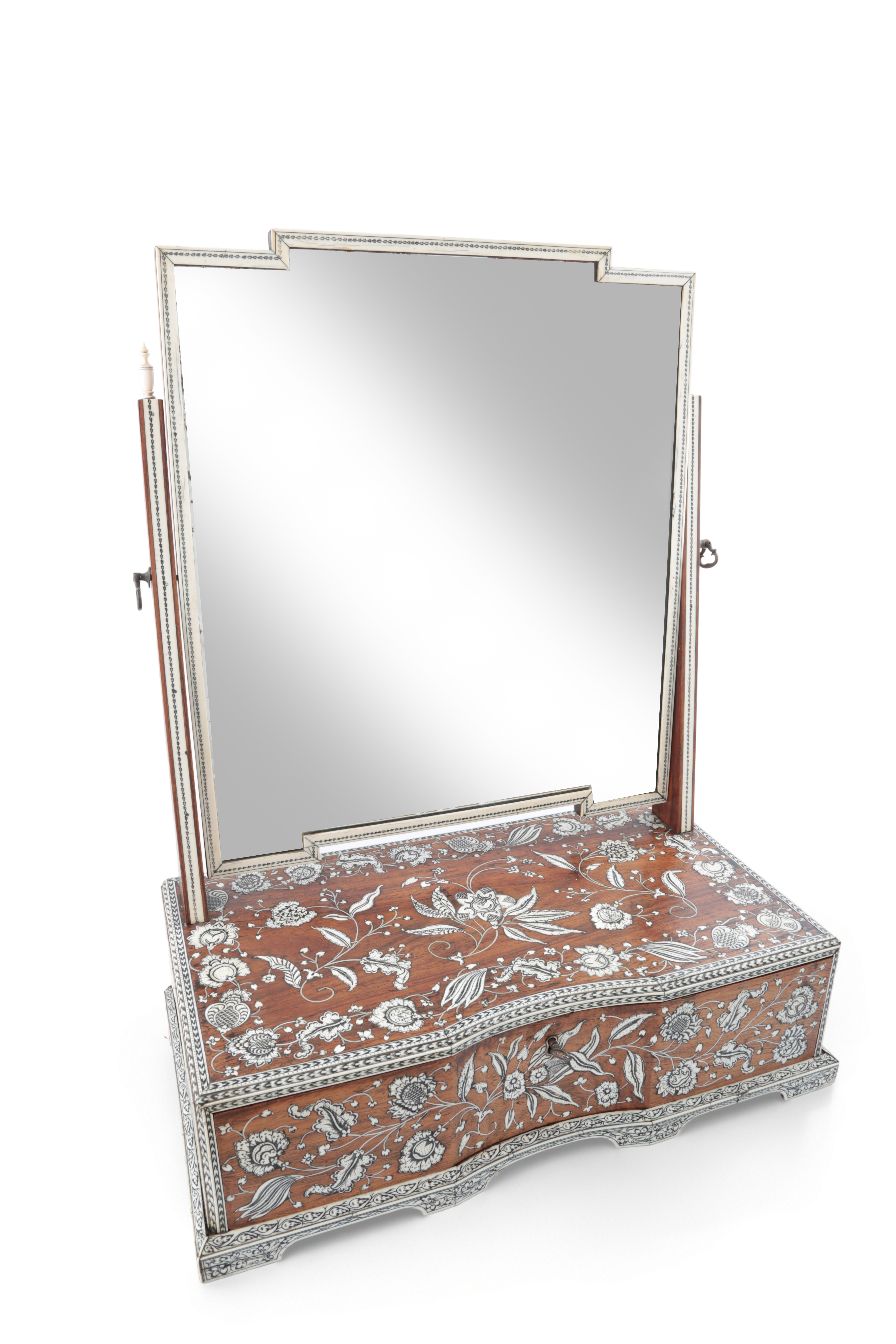 A rosewood and ivory dressing table mirror