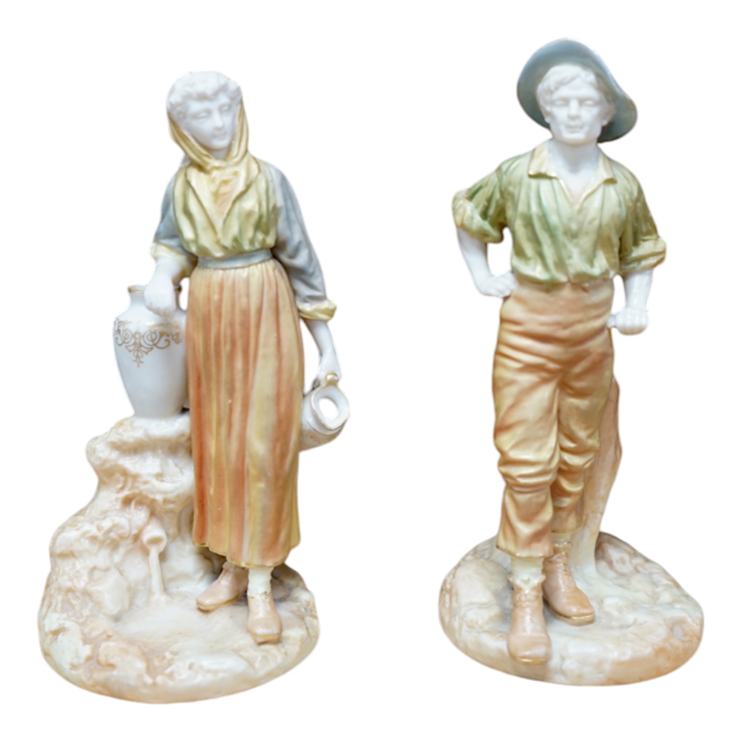 A pair of Worcester blush ivory figures, RN254532 & RN254531, 17cm high. Condition - good, minor wear                                                                                                                       