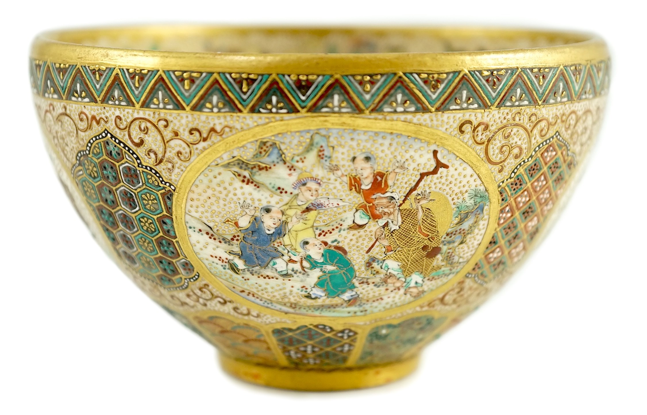 A Japanese Satsuma pottery ‘thousand butterfly’ bowl, Meiji period, 11cm diameter                                                                                                                                           