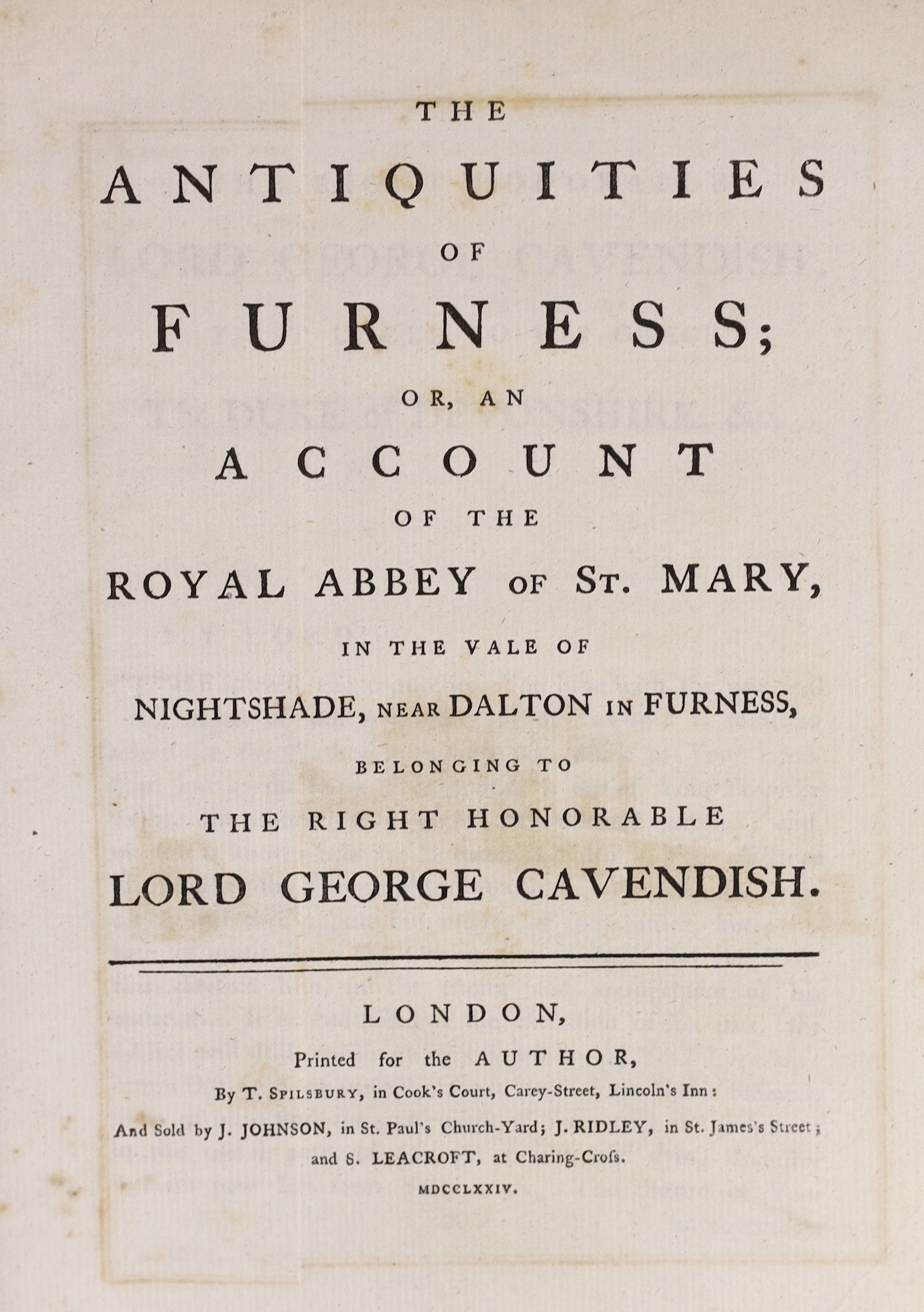 CUMBRIA: (West, Thomas) - The Antiquities of Furness; or an Account of the Royal Abbey of St. Mary, in the Vale of Nightshade.... folded map and plan and 2 other plates, subscribers list; contemp. diced calf, covers with