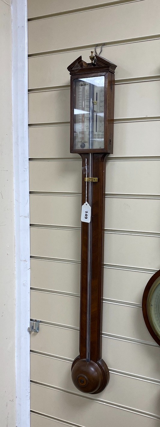 A George III mahogany stick barometer, marked Martin Elly, London, height 92cm                                                                                                                                              