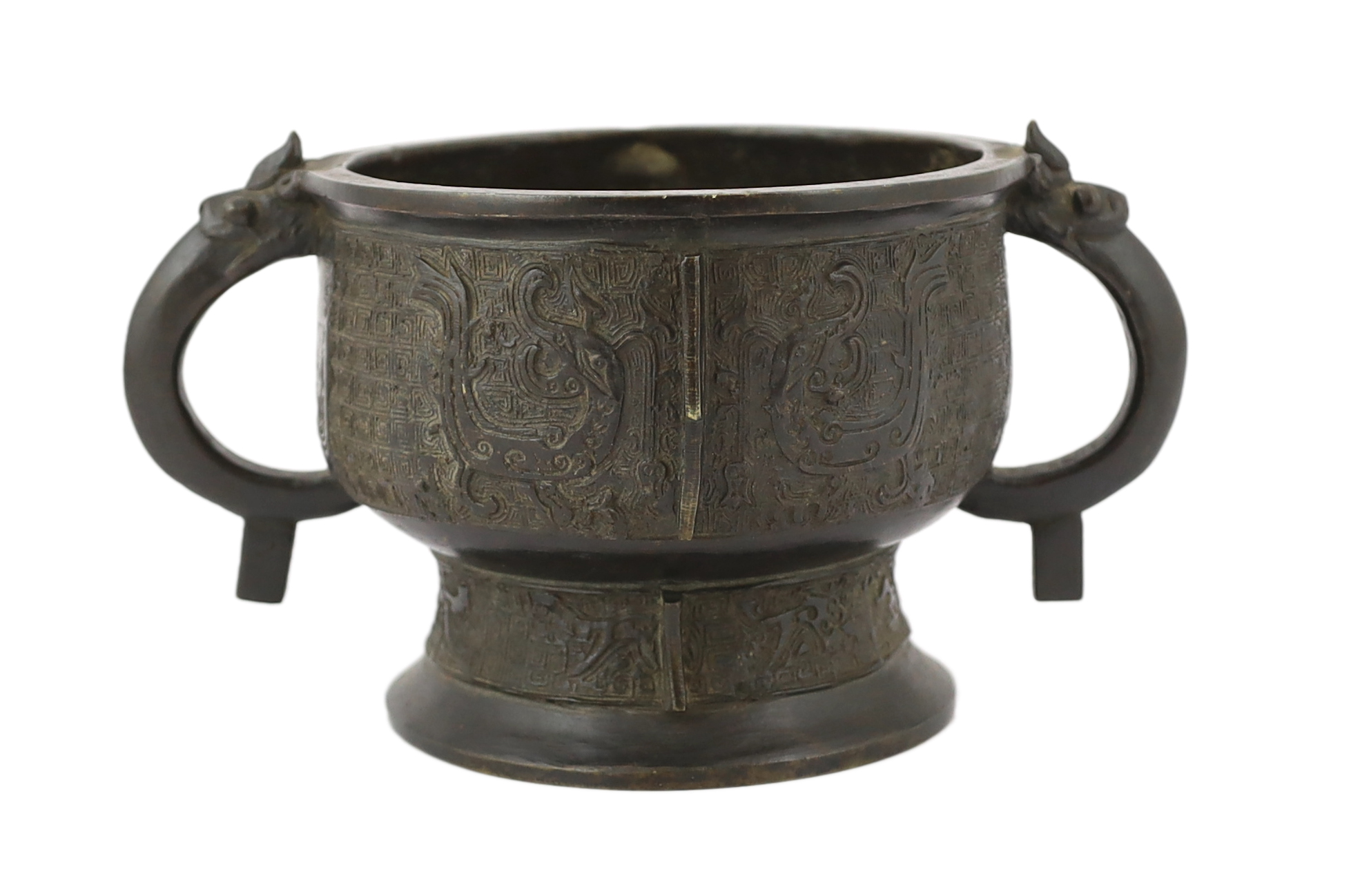 A large Chinese archaistic bronze censer, gui, 17th century                                                                                                                                                                 