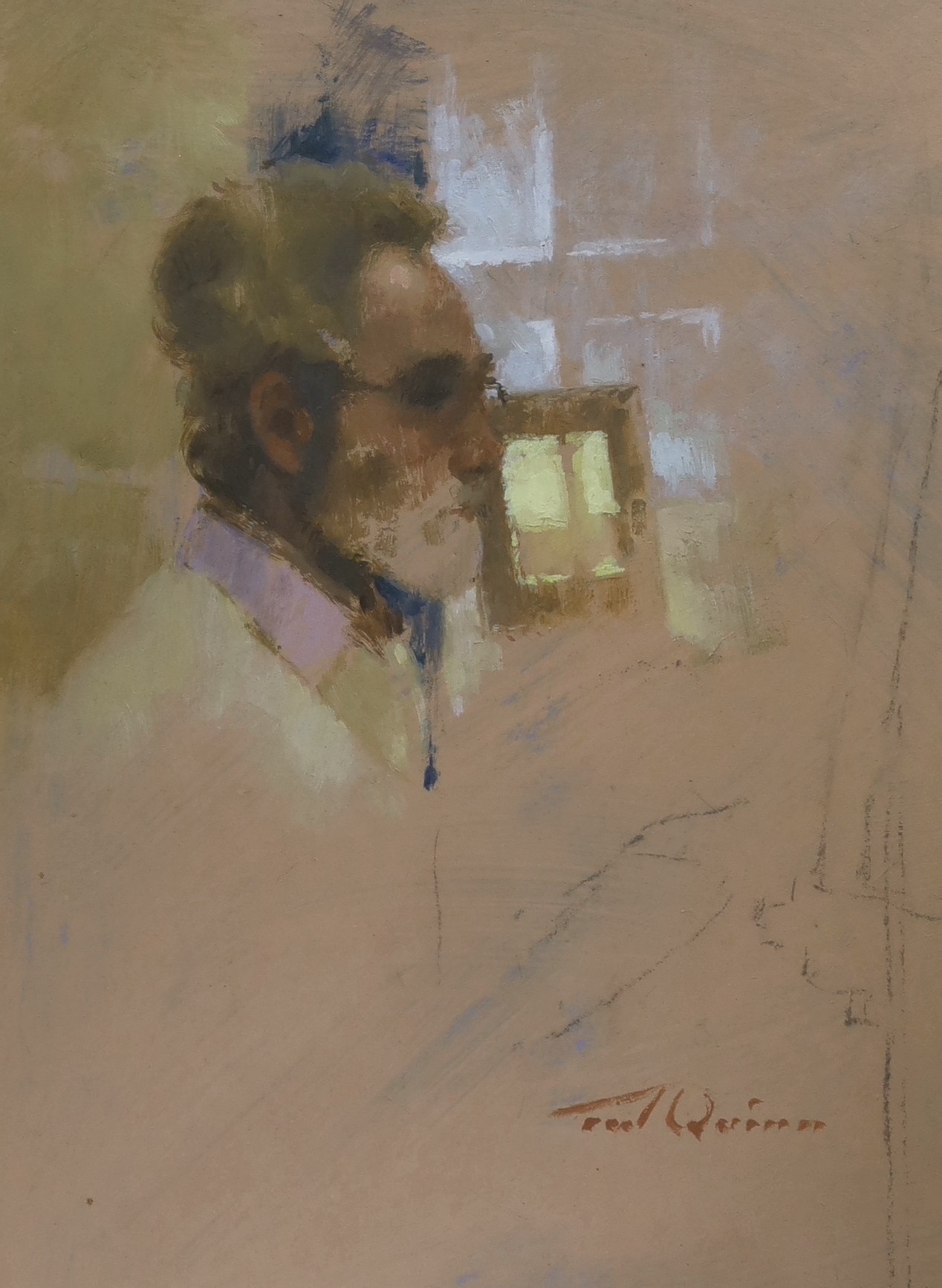 Tom Quinn (b.1918), oil on paper, Self portrait, signed, 37 x 27cm                                                                                                                                                          