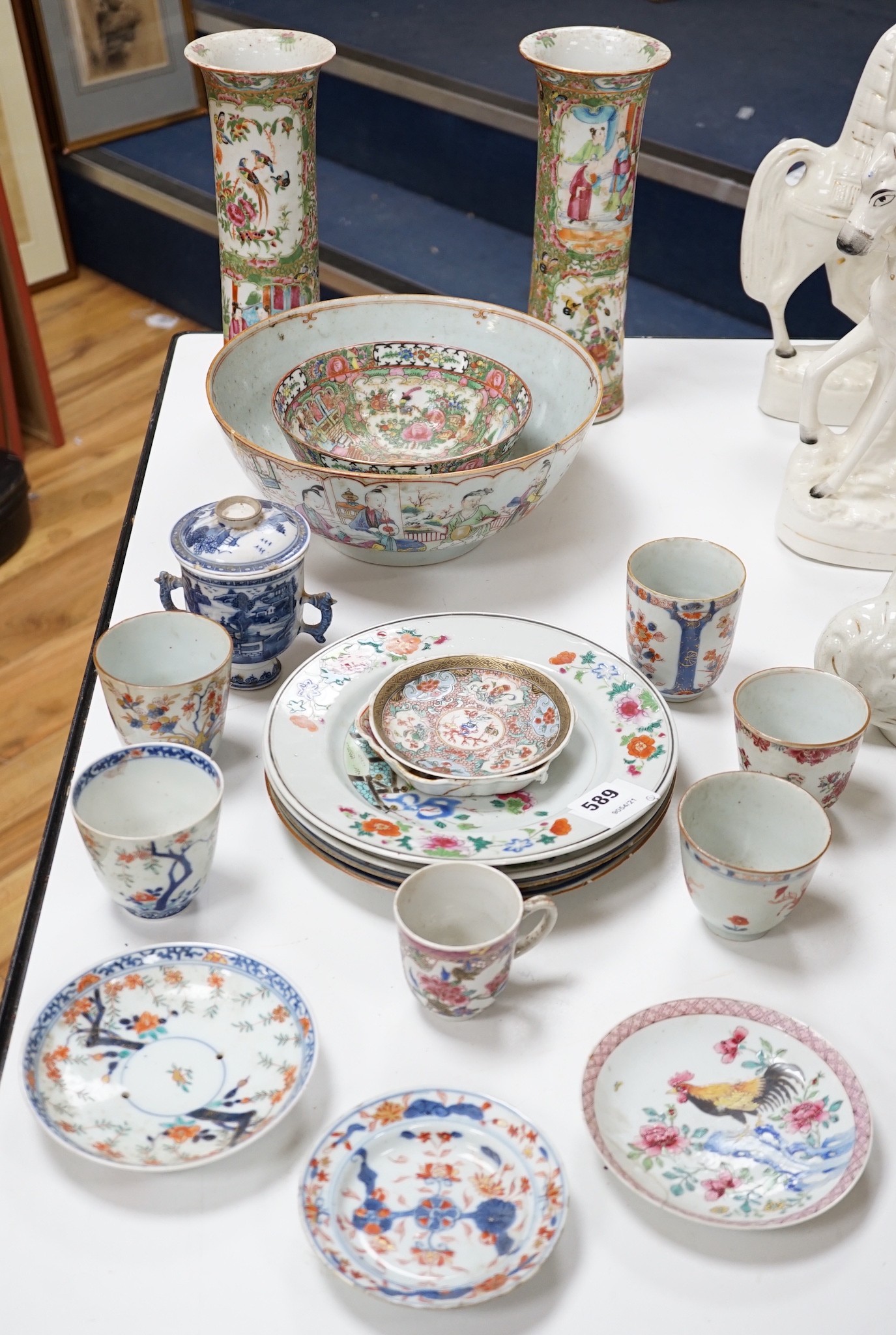 A group of 18th century Chinese export vases, bowls, cups, plates etc. vases 20cms high (20)                                                                                                                                